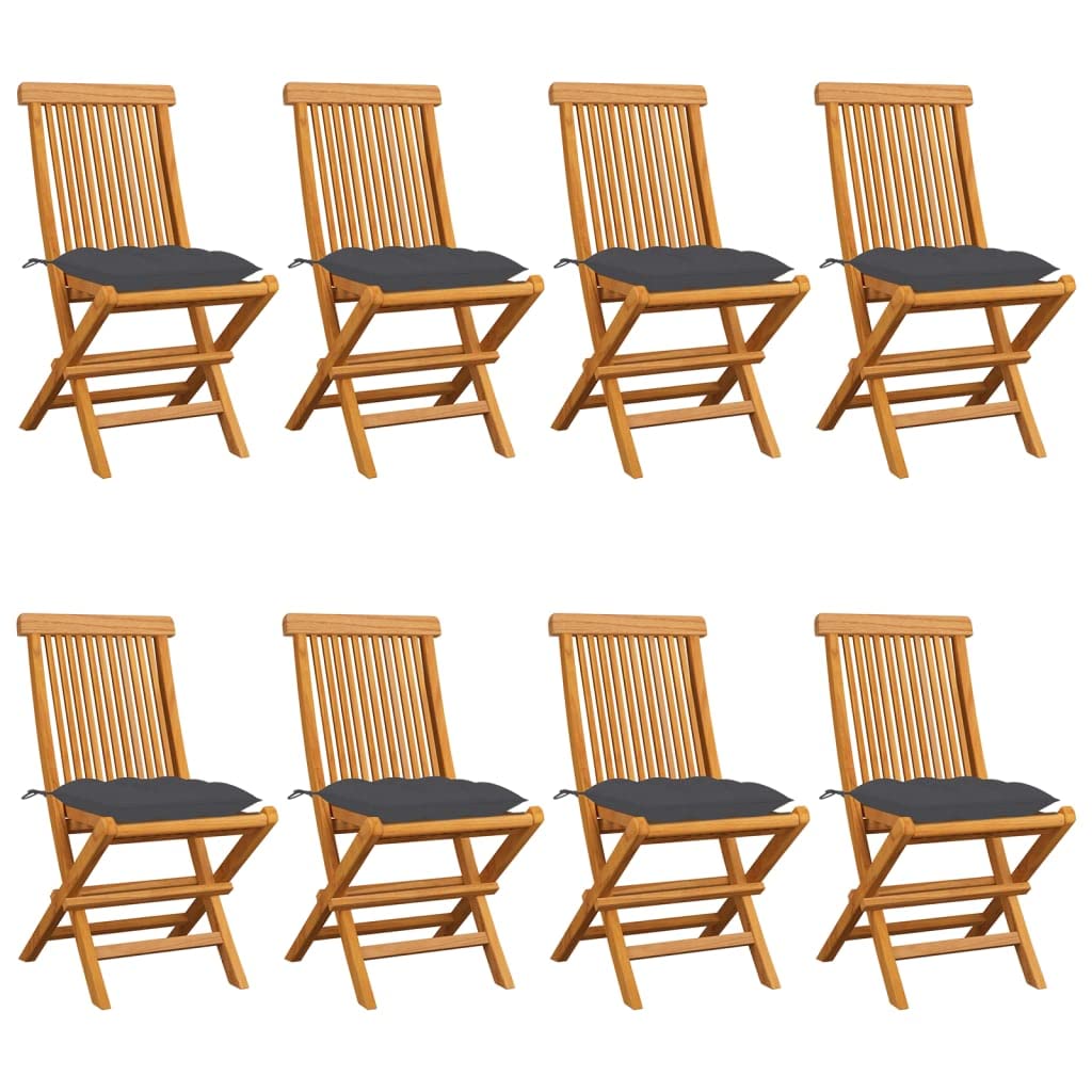 8-Piece Teak Wood Patio Dining Set with Anthracite Cushions - Modern Indoor/Outdoor Furniture for Kitchen, Living Room, Garden & Backyard - Weather-Resistant Teak Chairs - Perfect for Entertaining, Outdoor Gatherings, BBQs, Poolside Lounging and Al Fresco Dining - Ideal for Patio, Deck, Restaurant and Cafe Use - Great for Family Dinners, Summer Parties, and Relaxing Evenings