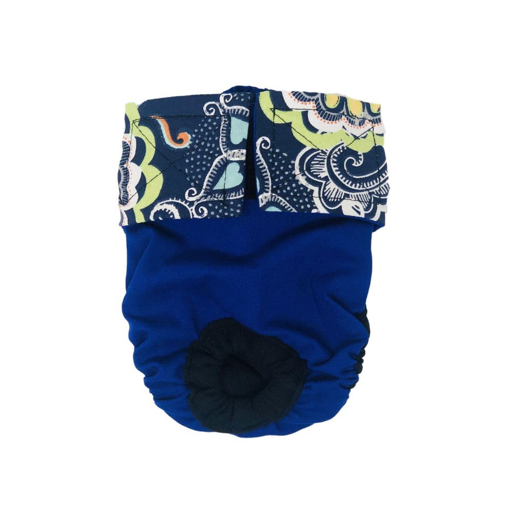 Premium Waterproof Dog Diaper XXL with Tail Hole - Blue Millennium Flower Print - Made in USA - Ideal for Incontinence, Travel & Post-Surgery Care