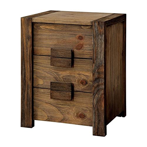 Furniture of America Elbert Rustic Solid Wood 3-Drawer Nightstand in Natural - Bedroom Side Table for Home Decor & Storage