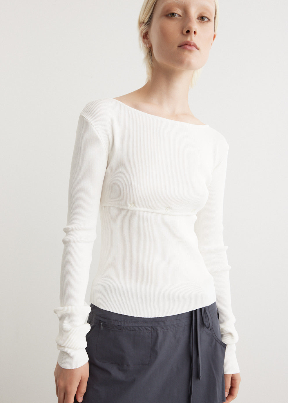 2-Way Knit Top for Women - Soft Stretch White T-Shirt - Casual & Layering Essential - Perfect for Workouts, Yoga, and Everyday Wear