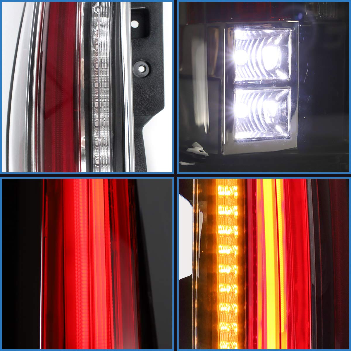VLAND Full LED Tail Lights Compatible with Chevy Tahoe Suburban GMC Yukon 2007-2014 - Red Clear Rear Lamp Assembly with Yellow Turn Signal & 5-Pin Connector | Upgrade for Enhanced Visibility & Style