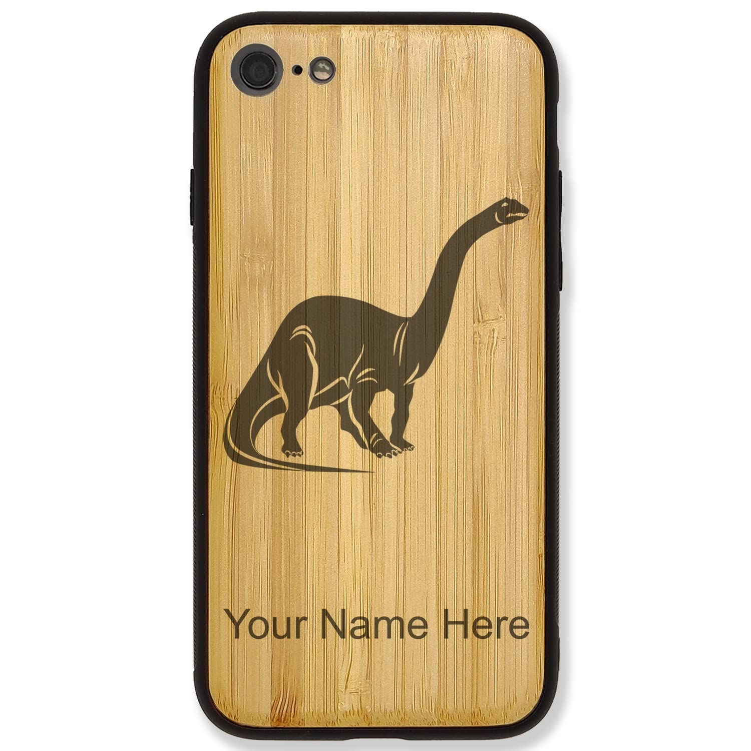Durable Bamboo iPhone 7 Plus & 8 Plus Case with Brontosaurus Dinosaur Design - Personalized Engraving Option - Perfect for Outdoor Adventures & Nature Lovers