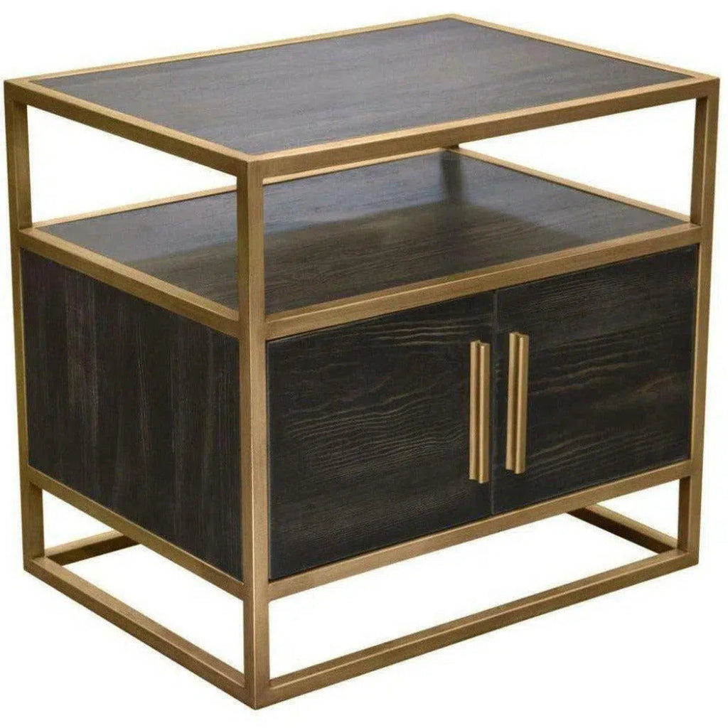 Dark Brown 2-Door End Table with Gold Metal Frame - Perfect for Living Room, Bedroom, or Office Side Table