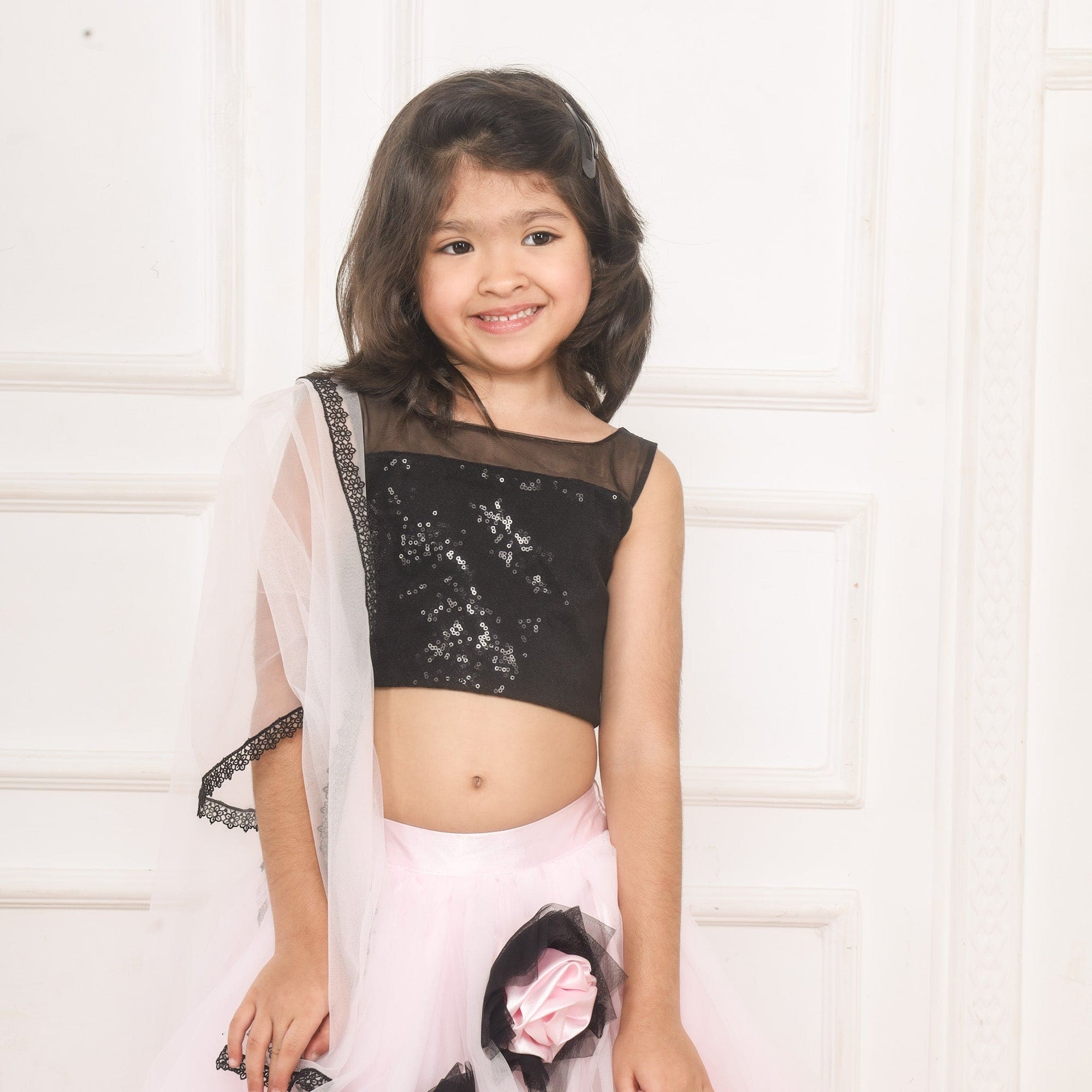 Pre Order: Baby Pink & Black Flared Ghaghra Choli Set - Traditional Indian Lehenga Choli for Women & Girls - Perfect for Weddings, Festivals & Cultural Events