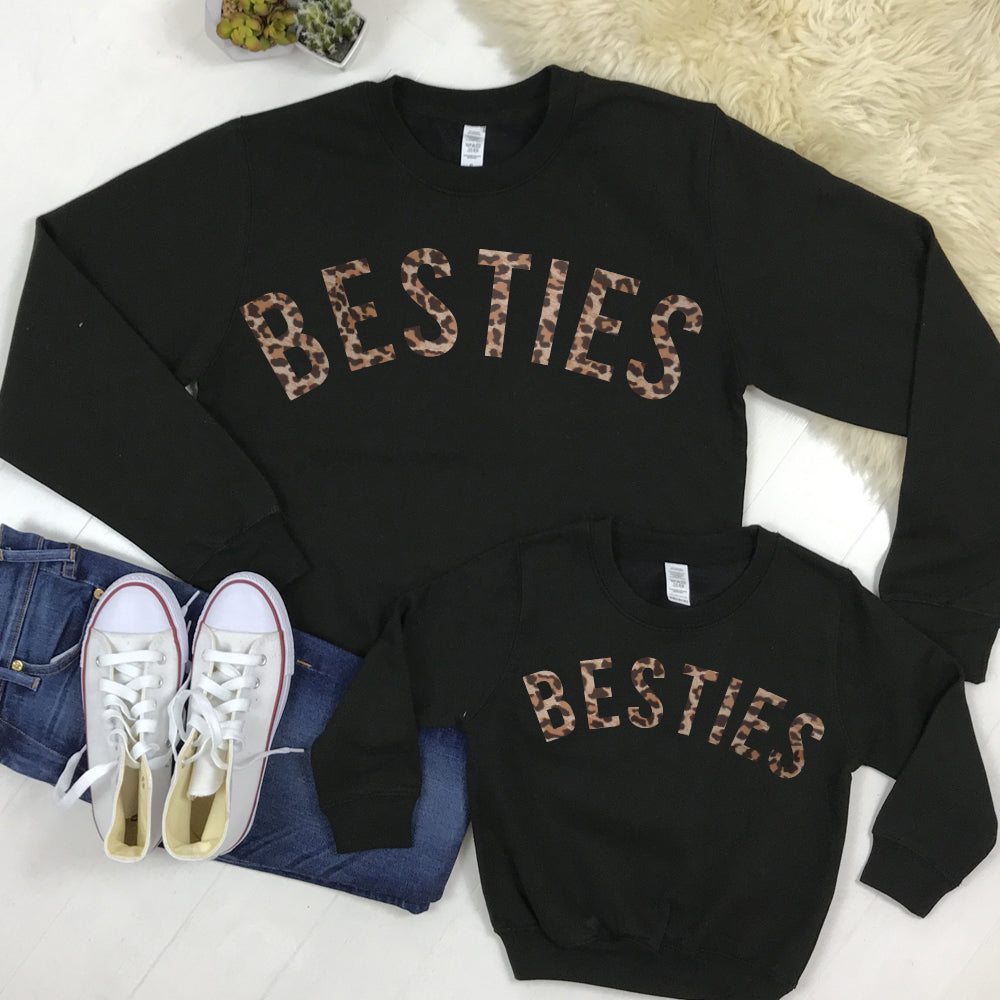 Best Friends Leopard Print Matching Sweatshirts for Women - Cute Couple Outfits for Twin Day, Sister Bonding, or BFF Photos