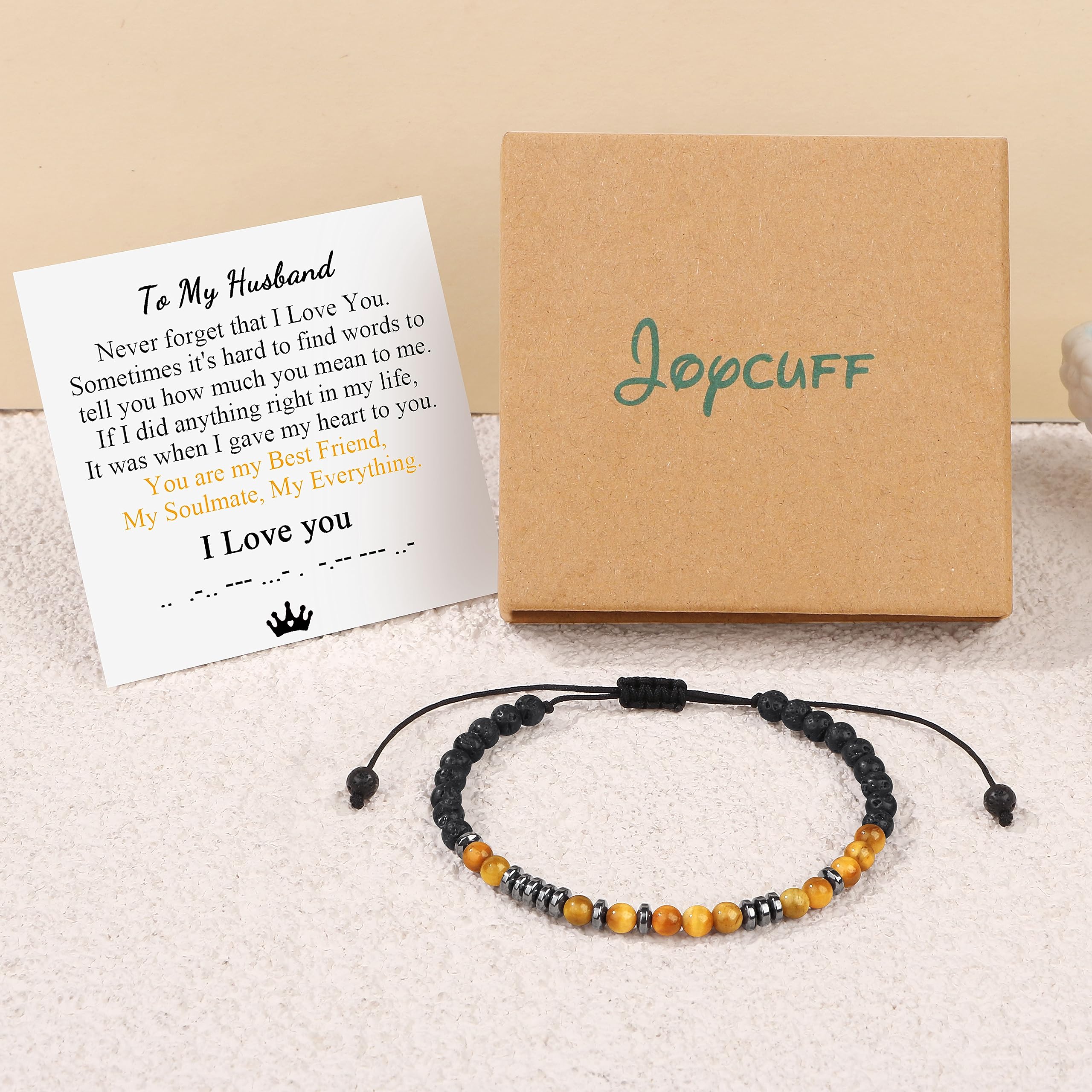 Tigers Eye Morse Code Bracelet - Anniversary Gift for Husband - Perfect for Birthdays & Valentine's Day