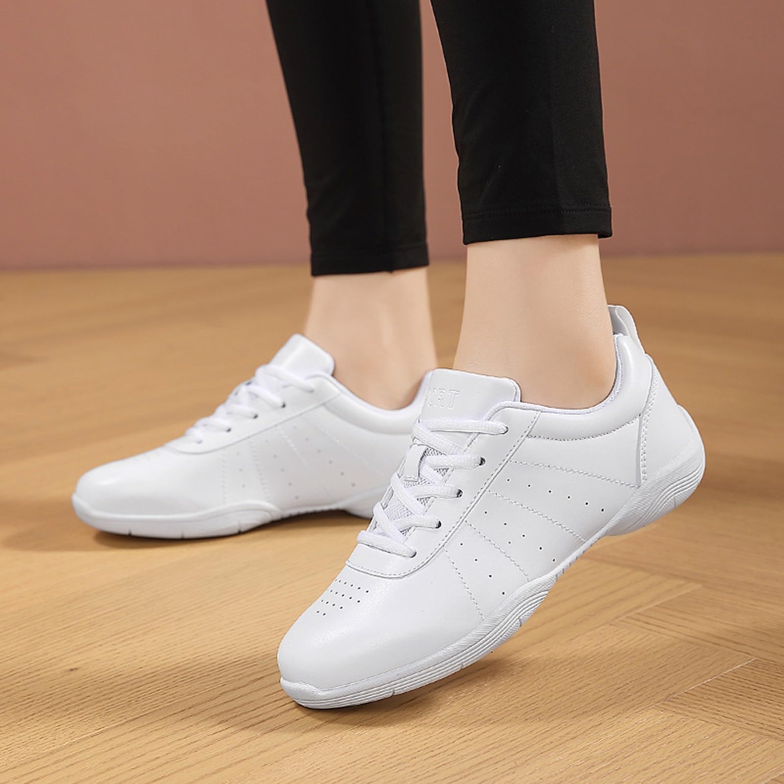 iHinzry Girls' Cheerleading Shoes - Breathable Lightweight White Cheer Sneakers for Women, Tennis Dance Shoes with Arch Support - Perfect for Cheerleading Practice, Gym Training & Casual Walking