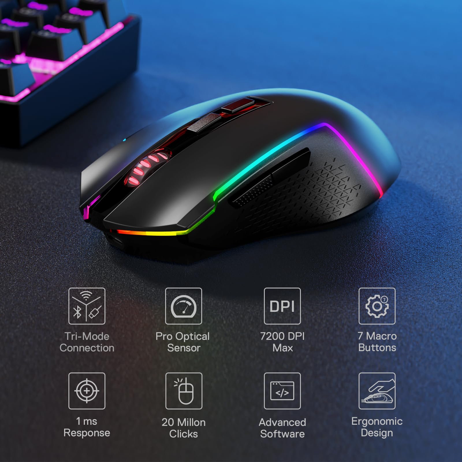 Redragon S136 Wireless Gaming Keyboard & Mouse Combo - 75% K628 Tri-Mode RGB Mechanical Keyboard with 7200 DPI Wireless Gaming Mouse, Shared USB Dongle | Perfect for PC Gaming, Esports & Home Office Setup