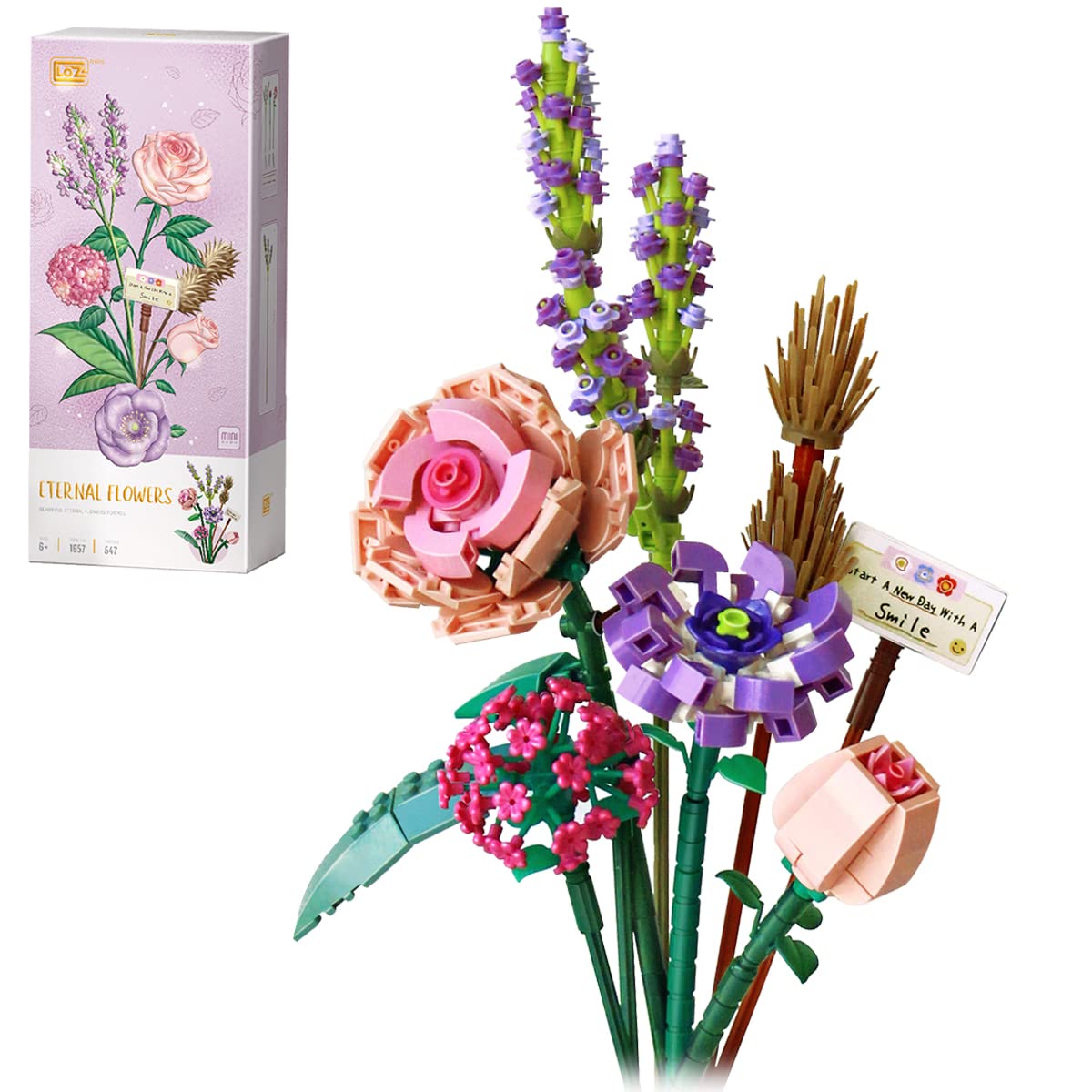 DIY Mini Building Blocks Kit - Artificial Flower Bouquet (Pink Roses 547pcs) | Botanical Collection Set for Adults & Teens | Creative Home Decor & Gift Idea | NOT Lego Compatible | Perfect for Room Decor, Wedding Centerpieces & Stress Relief