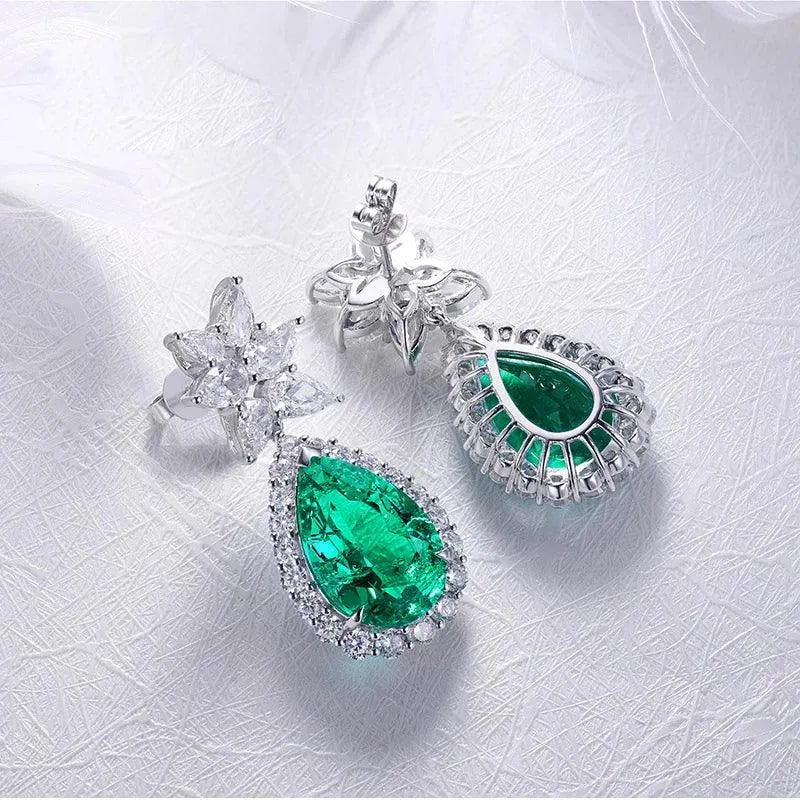 10K Gold Lab-Grown Emerald Earrings with Moissanite - Hydrothermal Emerald Fine Jewelry for Women - Perfect for Parties, Weddings & Gifts