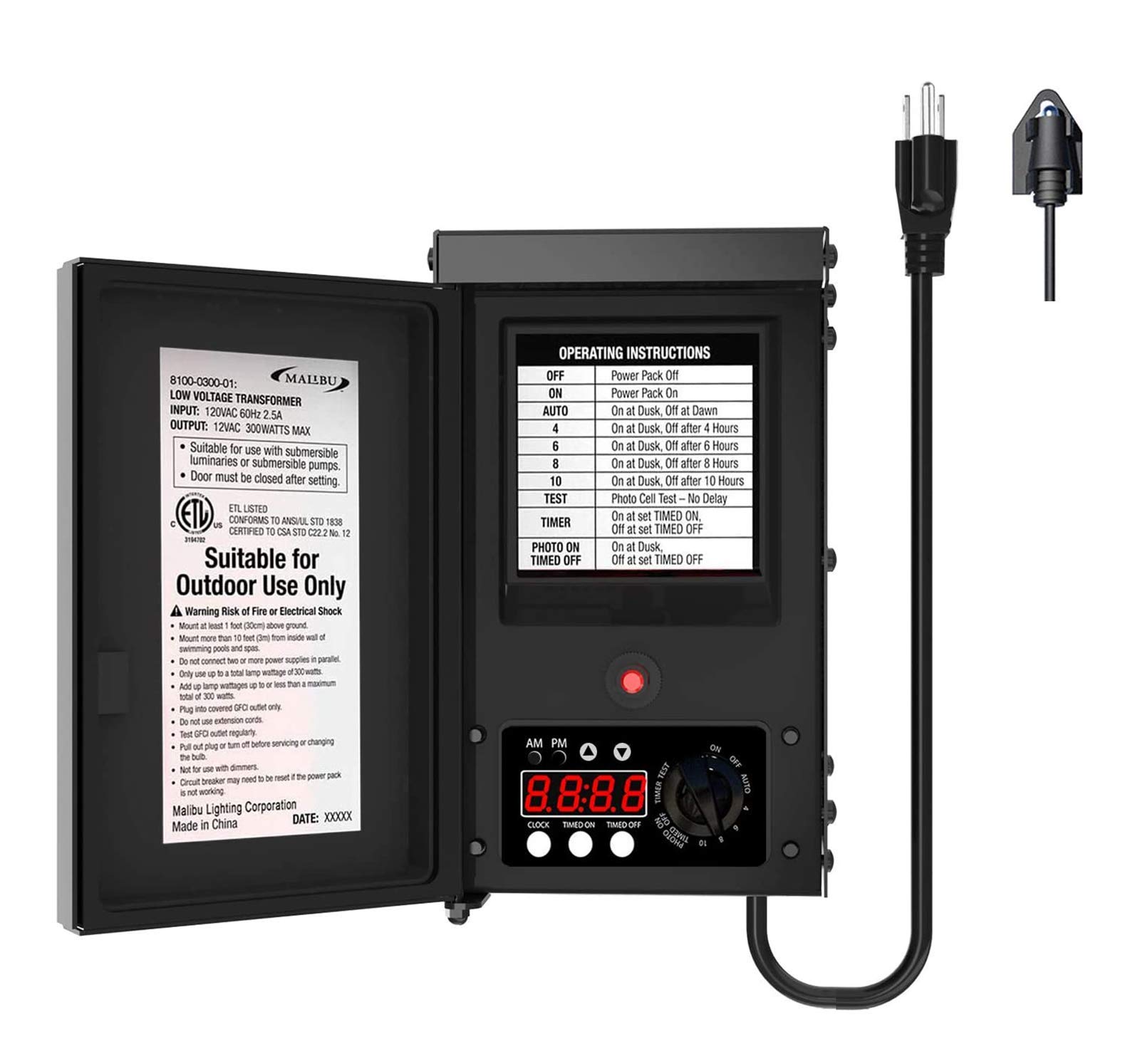 Malibu 300W Low Voltage Landscape Lighting Transformer with Sensor & Weather Shield - 120V to 12V Outdoor Power Pack (Model 8100-0300-01) for Garden Path, Deck & Spotlight Illumination