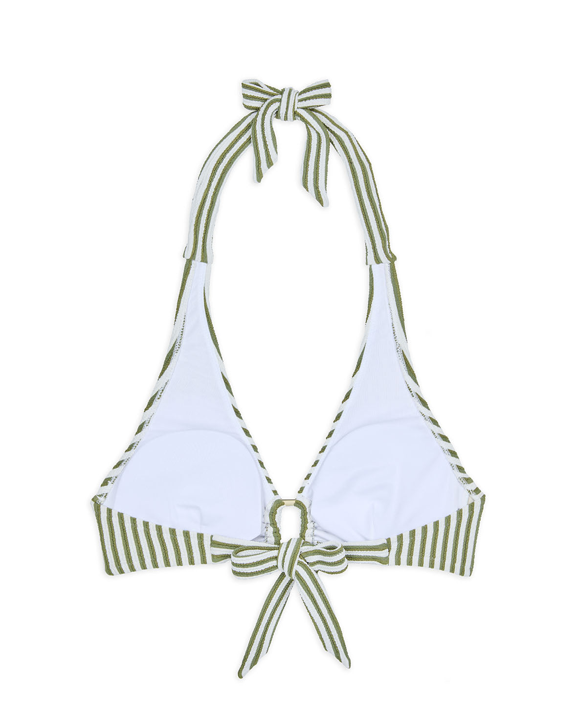 Crinkle Stripe Halterneck Bikini Top for Women - Green Summer Swimwear for Beach, Pool & Vacation