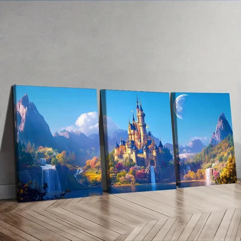 3-Piece Charming Old Castle Wall Art Set - Framed Canvas 50x70cm (20x28in) | High Quality Print | 100% Australian Made | Ready to Hang | Perfect for Living Room, Bedroom & Office Decor