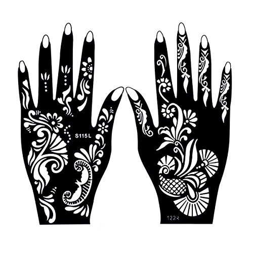 10 Sheets Henna Tattoo Stencils Kit - Temporary Indian & Arabian Body Art Designs for Hands & Feet with Glitter Pen - Perfect for Festivals, Weddings & DIY Body Painting