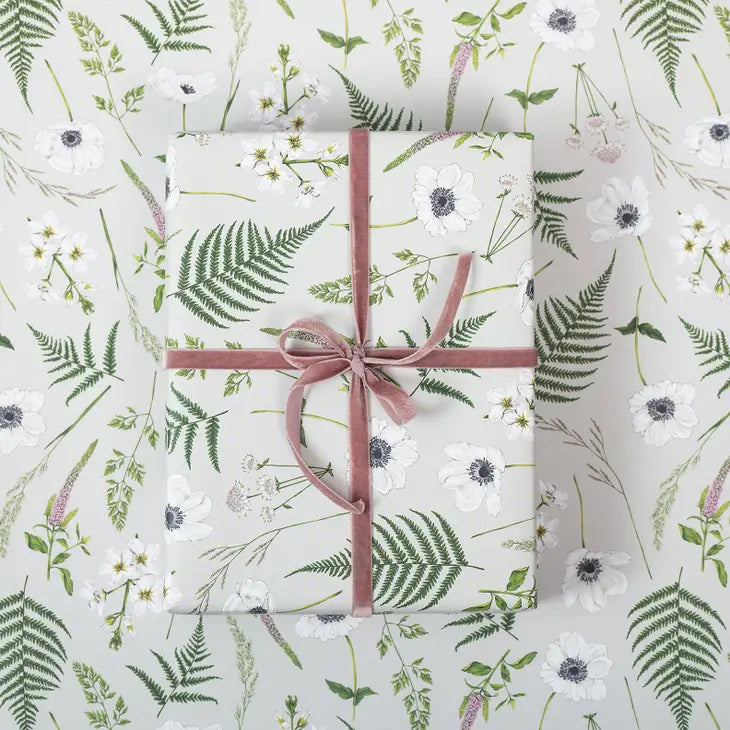 Premium Wild Meadow Grey Gift Wrapping Paper - Elegant Present Wrapping for Birthdays, Weddings & Special Occasions