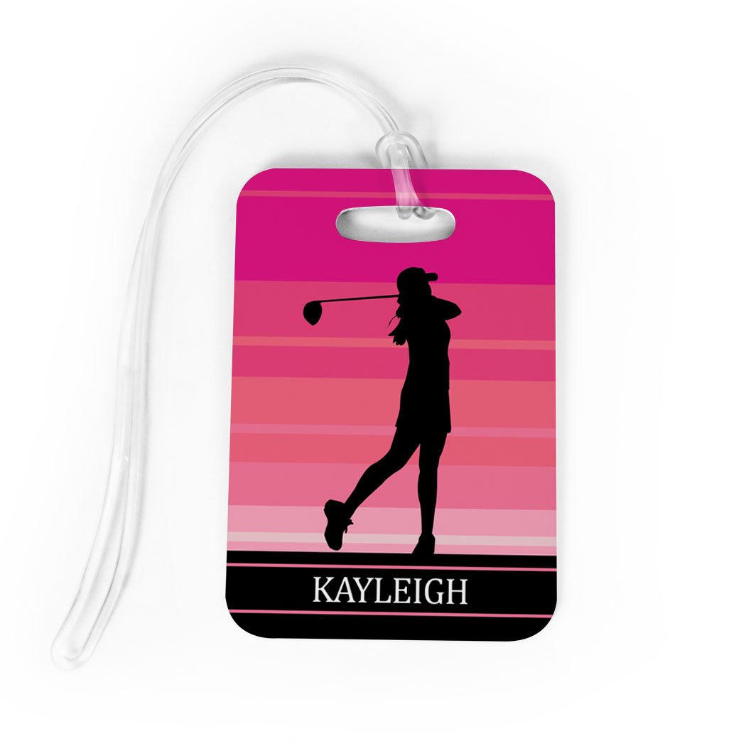 Personalized Pink Golf Bag Tag for Women - Medium Size with Standard Lines on Back - Perfect for Golf Tournaments, Travel & Club Identification