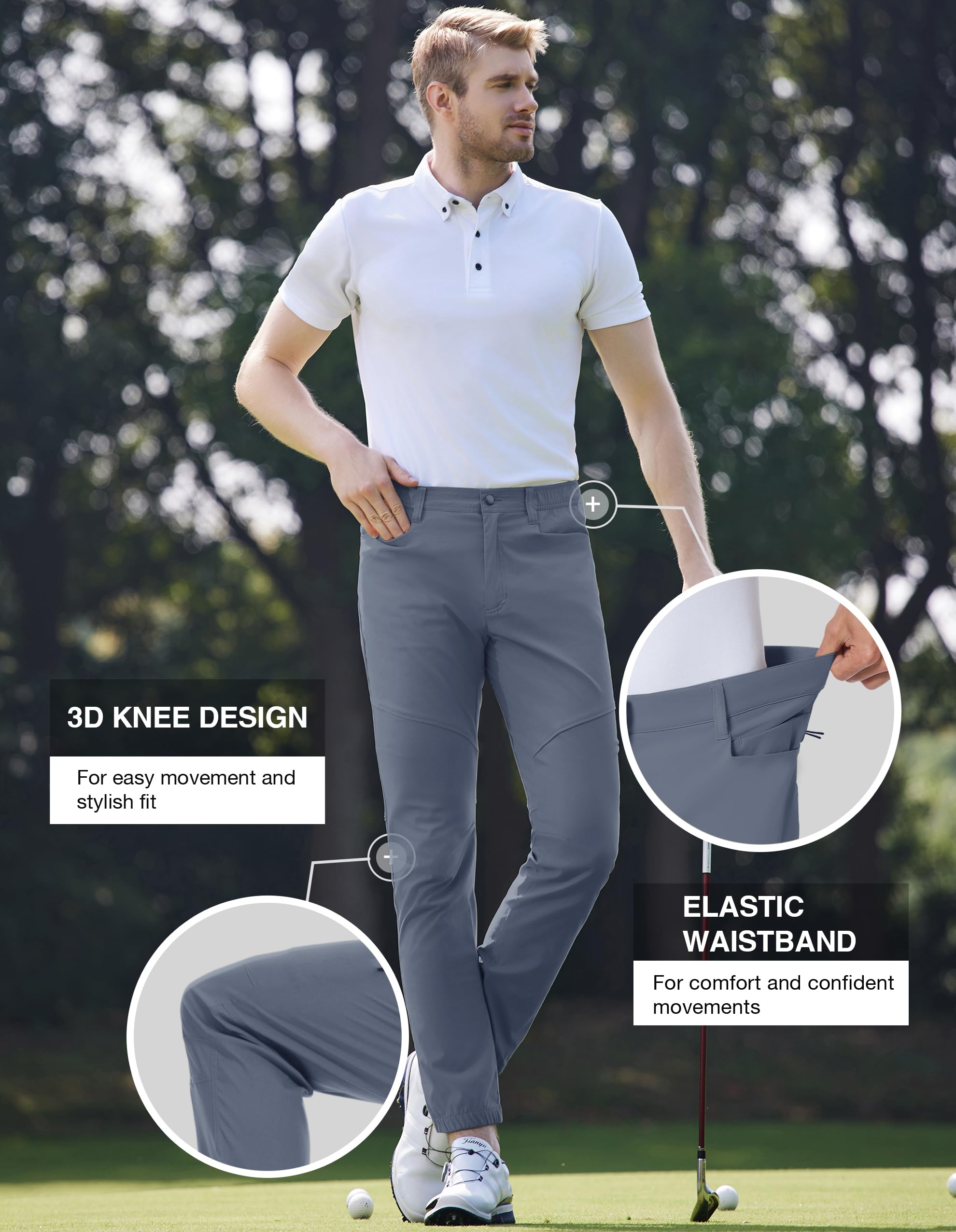 PULI Men's Stretch Golf Joggers Pants - Waterproof Slim Fit with 4 Pockets for Hiking, Casual, Travel & Work | Perfect for Outdoor Activities & Everyday Wear