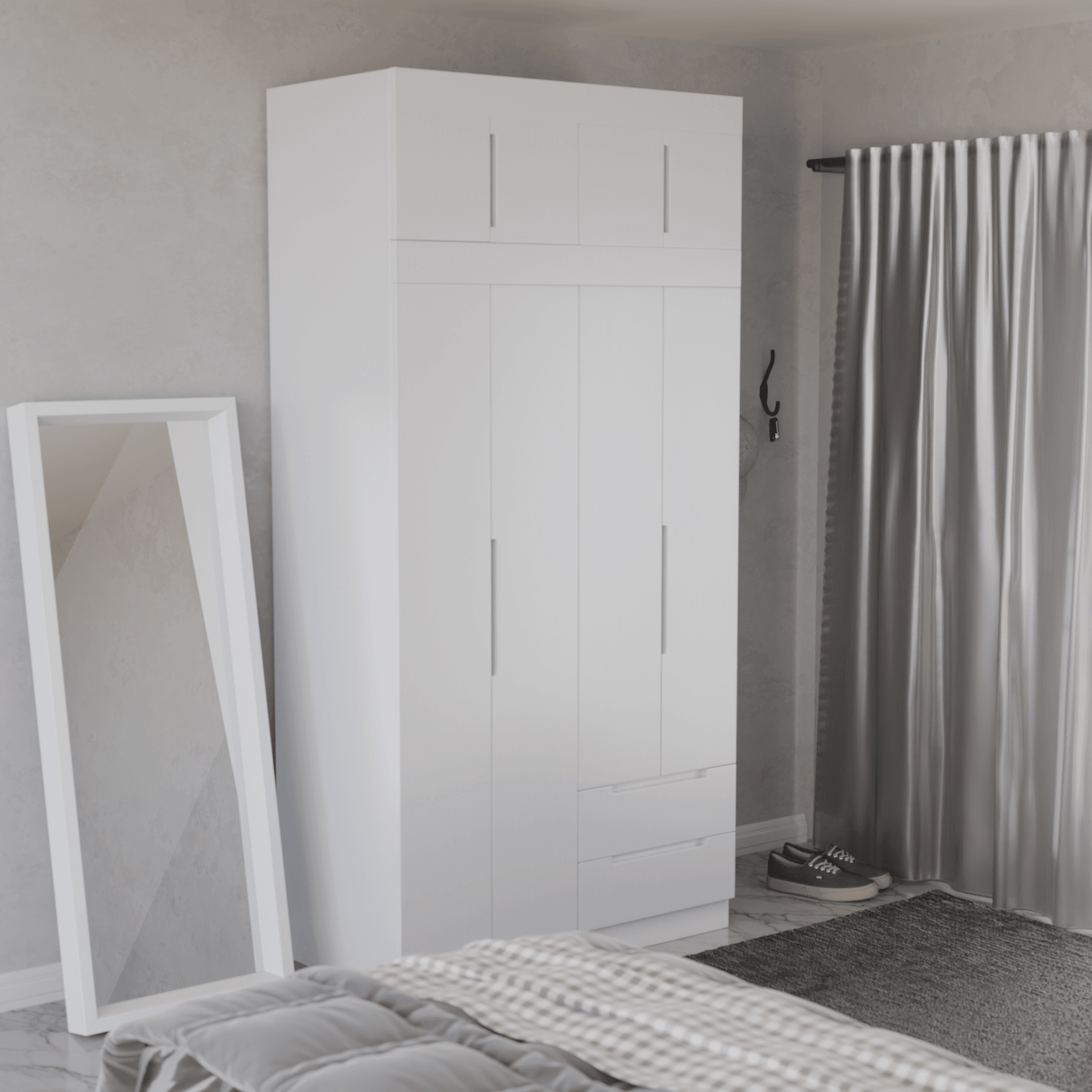 Harrison 4-Door Open Wardrobe with Top Shelf - Modern Closet Organizer for Bedroom, Living Room & Walk-In Closets | Spacious Storage Solution for Clothes, Shoes & Accessories
