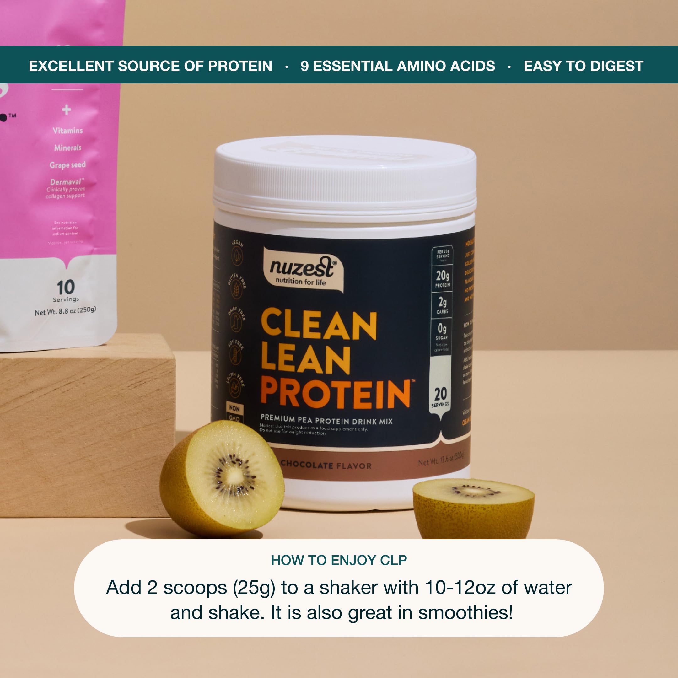 Nuzest Premium Vegan Pea Protein Powder - Clean Lean Plant Based Protein, Dairy Free, Gluten Free, Non-GMO, Rich Chocolate Flavor (20 Servings, 1.1 lb) - Perfect for Post-Workout Recovery, Smoothies & Healthy Meal Replacement