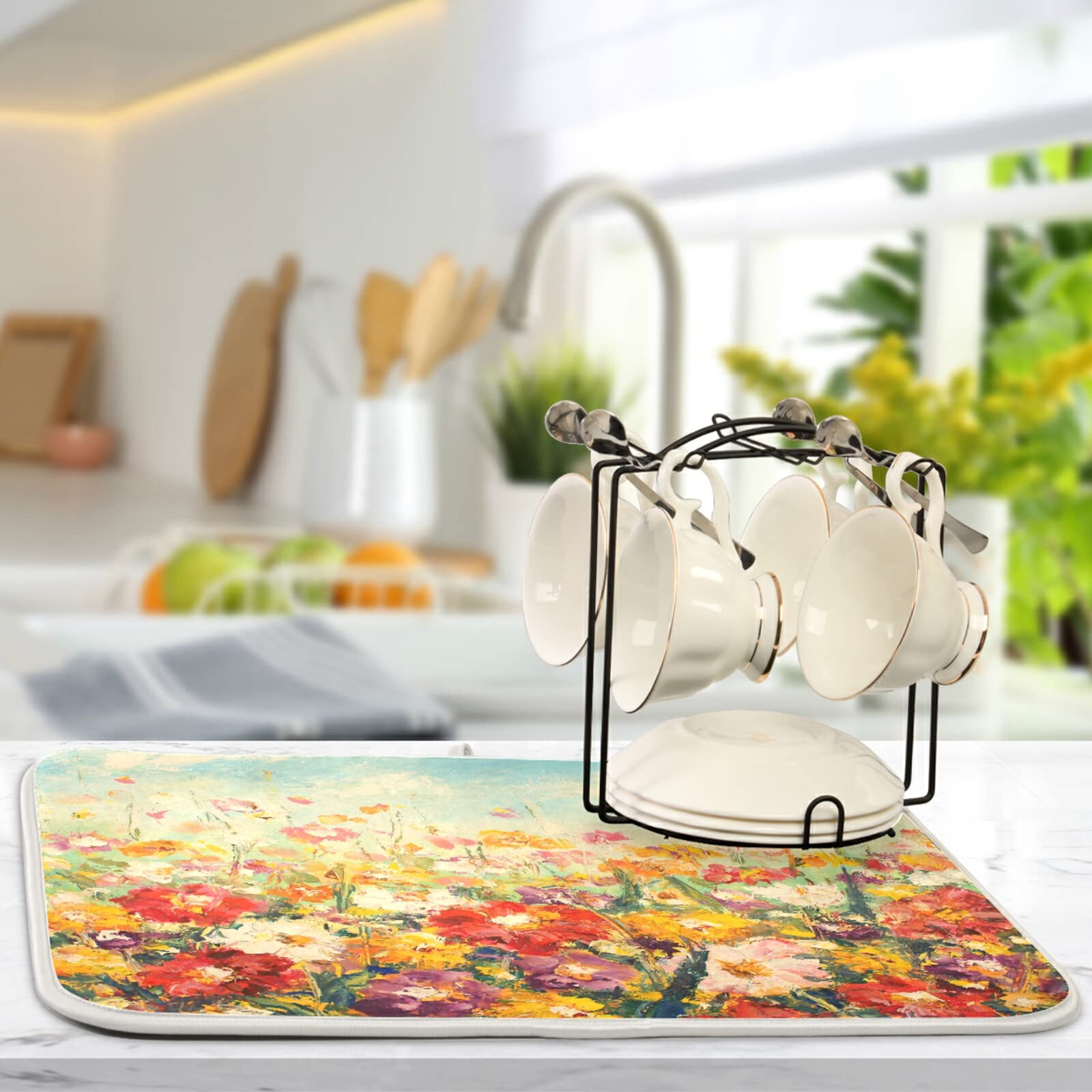 Premium Absorbent Reversible Microfiber Dish Drying Mat - 18