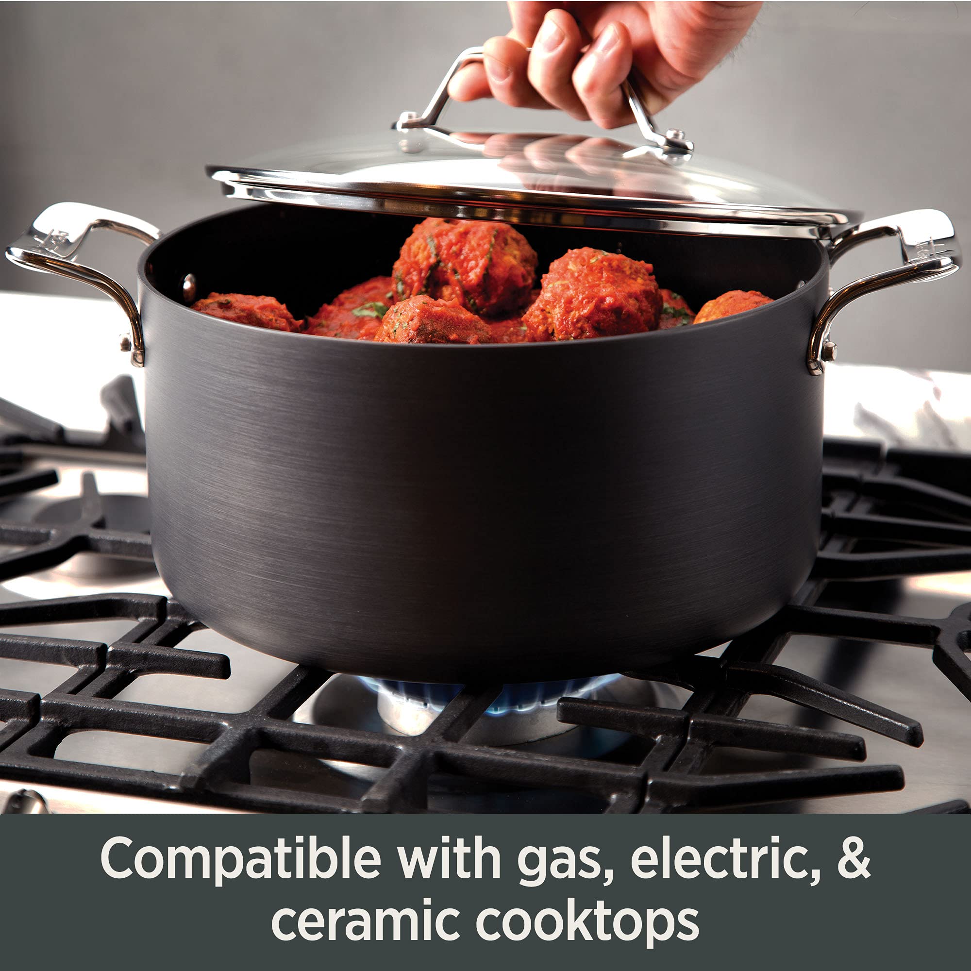 All-Clad Essentials 7 Quart Hard Anodized Nonstick Multi-Pot - Oven & Broiler Safe Up to 500°F with Strainer Lid - Pasta Pot with Handle - Perfect for Cooking, Boiling & Straining Pasta, Soups & Stews - Black Cookware Set