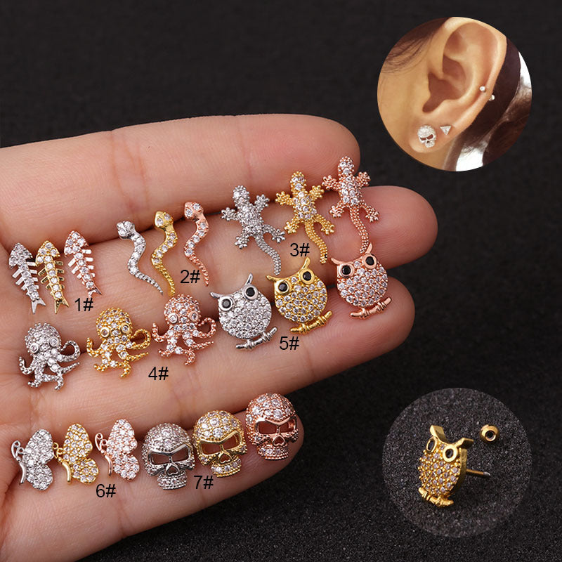 20G Owl Conch Earrings Snake Piercings - Animal Small Stud Earrings for Women - Perfect for Casual Wear, Parties & Gifts | HSPJ1999