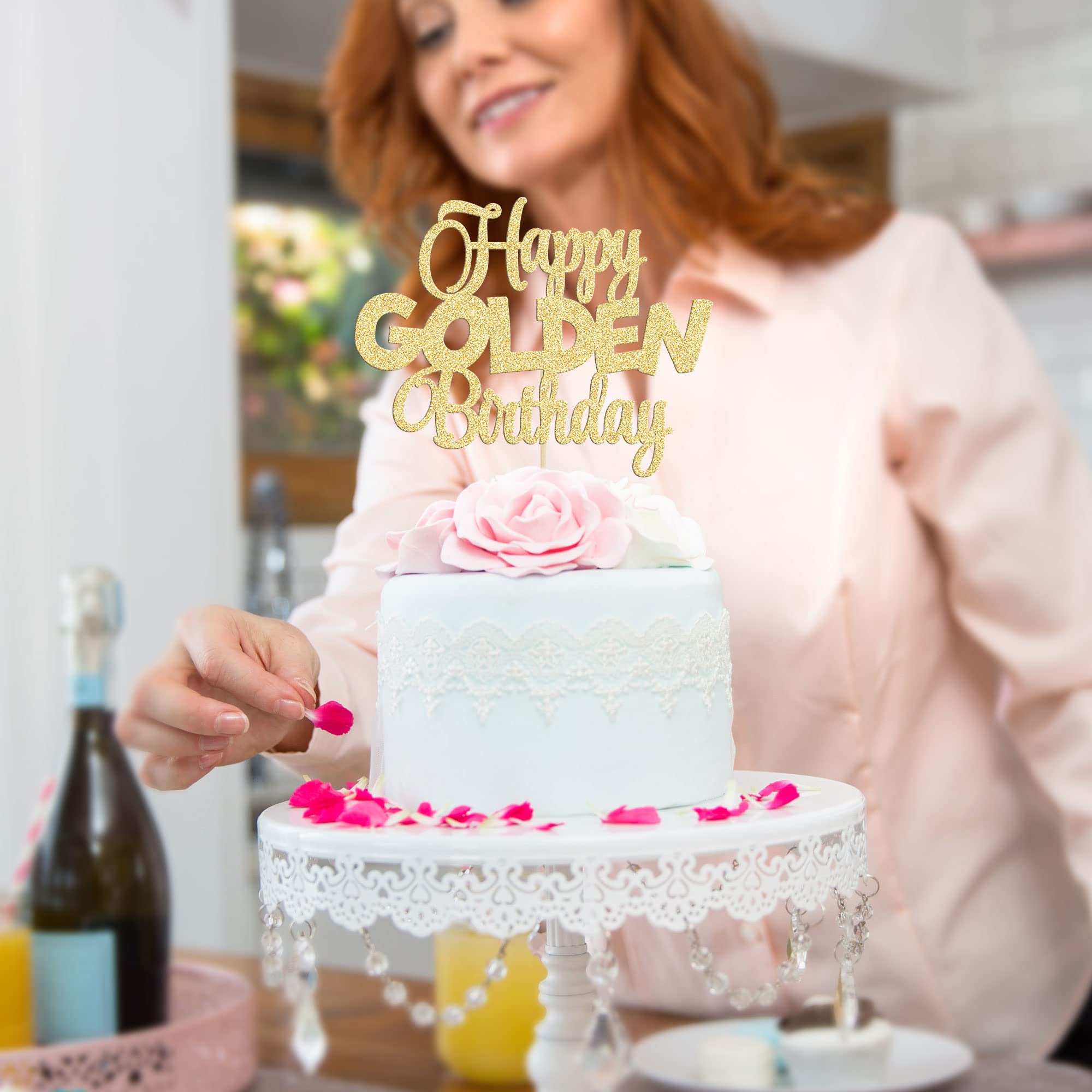 Golden Birthday Cake Topper for 1st, 10th, 15th, 18th, 21st, 25th, 30th, 40th, 50th, 60th, 70th, 80th, 90th & 100th Birthday Celebrations - Elegant Party Decorations for Milestone Birthdays, Anniversaries & Special Occasions