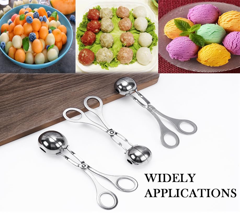 2PCS Stainless Steel Meatball Maker Scoop - Non-Stick, Detachable Anti-Slip Handles for Perfect Meatballs, Cake Pops & Cookie Dough - 1.38