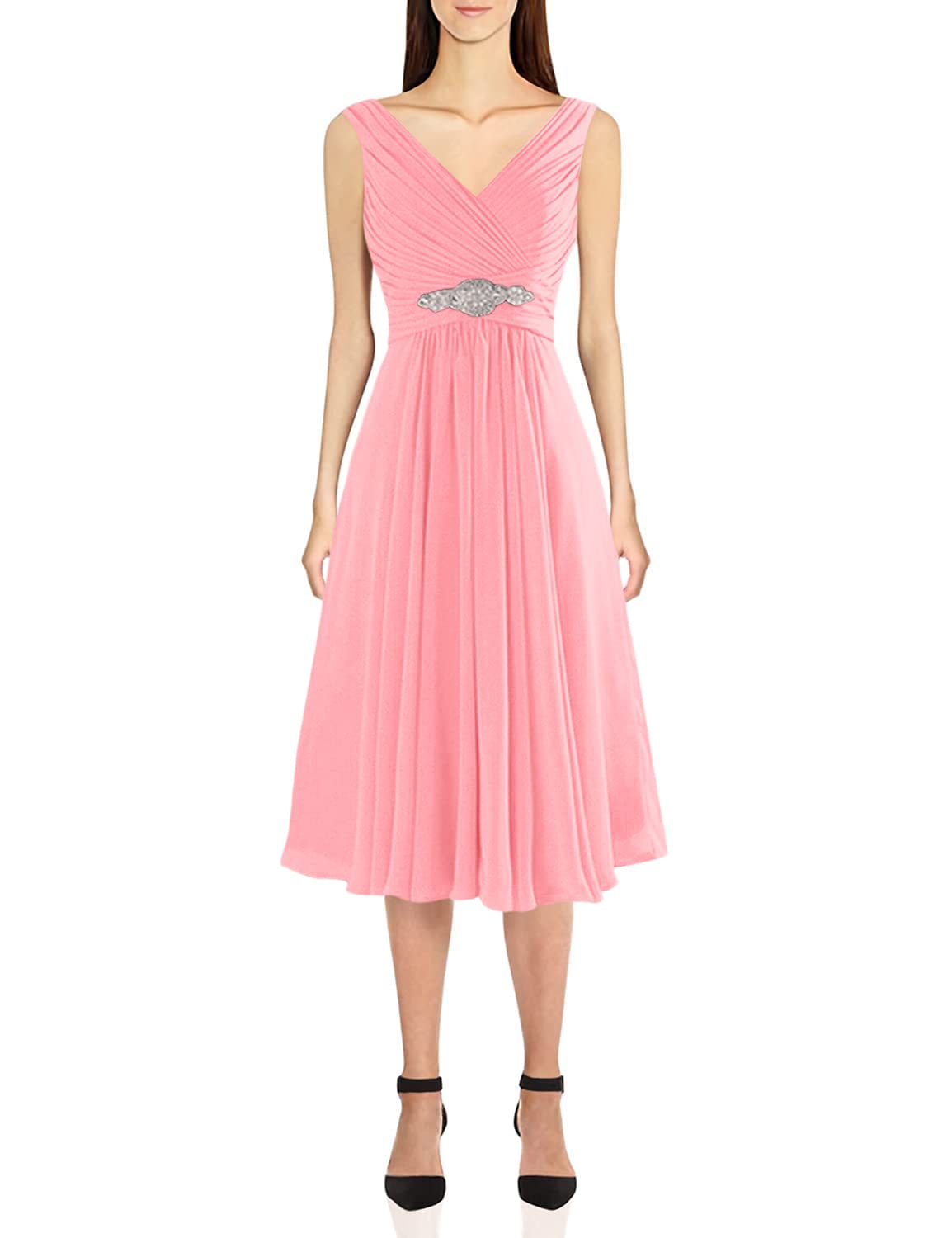 Elegant V-Neck Bridesmaid Dresses & Mother of The Bride Gowns - Beaded Short Formal Evening Dresses for Weddings, Parties & Special Occasions
