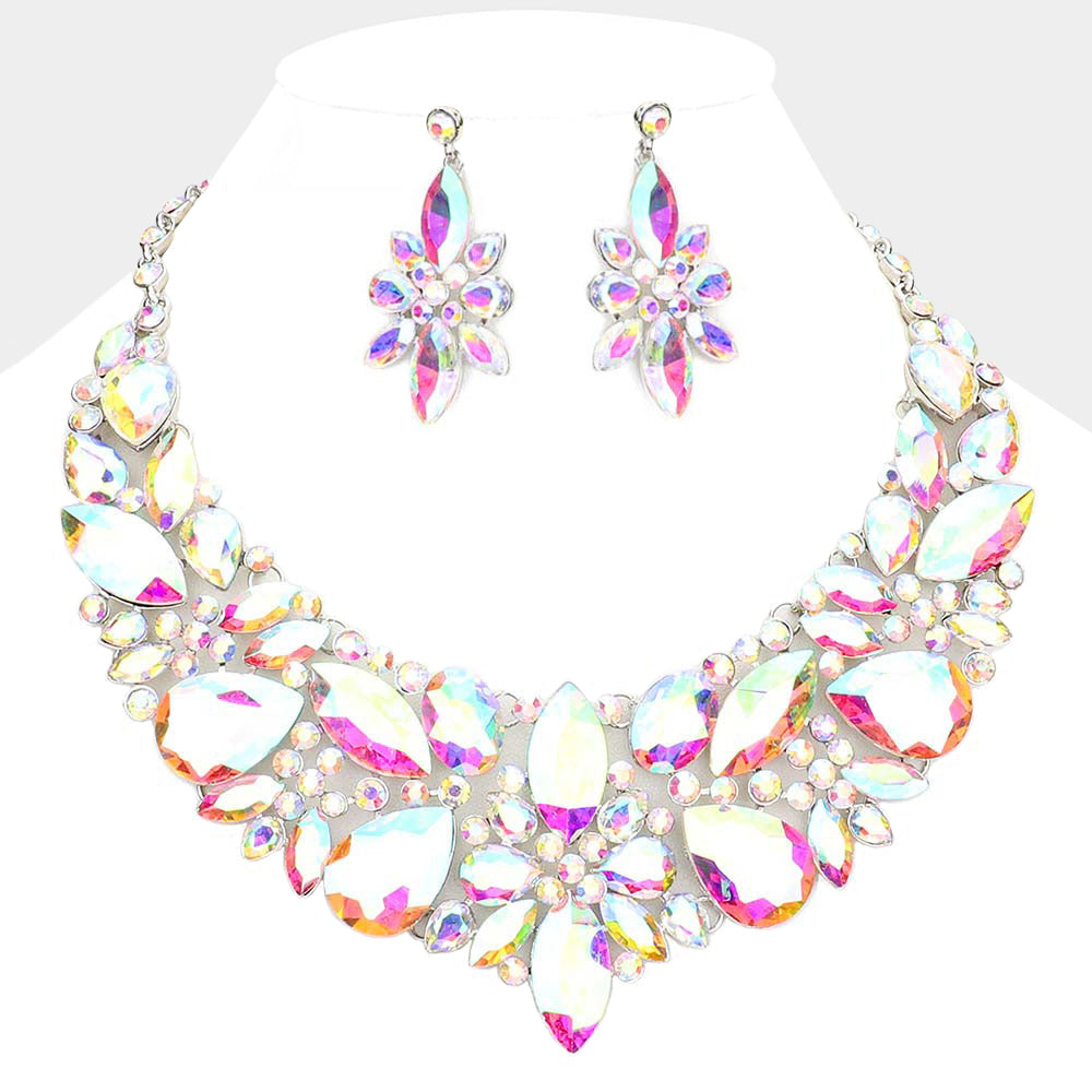 AB Multi Stone Evening Necklace Set - Elegant Statement Jewelry for Women | Crystal Necklace for Special Occasions & Date Nights | 529035 | Perfect for Weddings, Parties and Anniversary Gifts