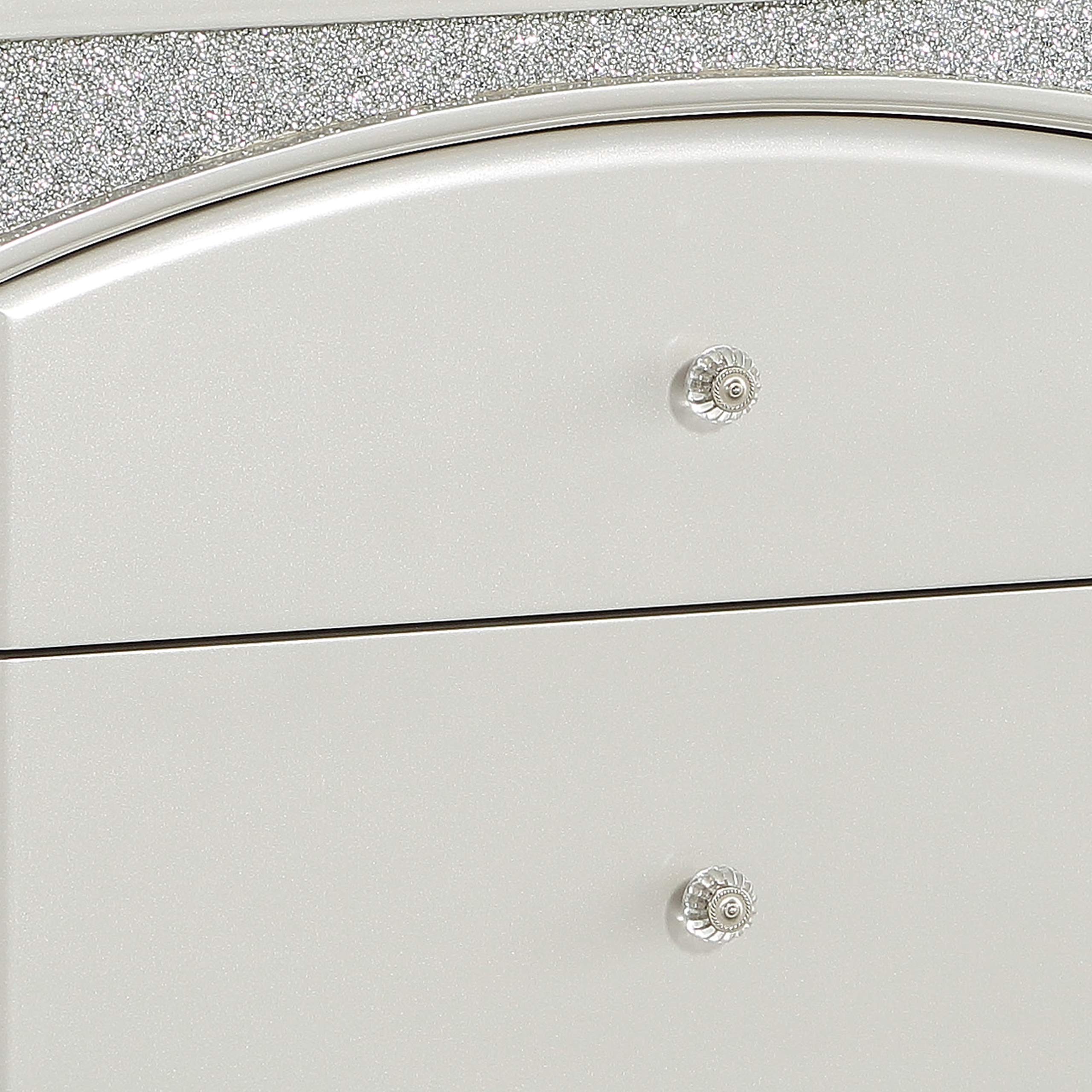 Benjara Silver Modern 2-Drawer Wooden Nightstand with Rhinestone Inlays - Stylish Bedside Table for Bedroom Decor