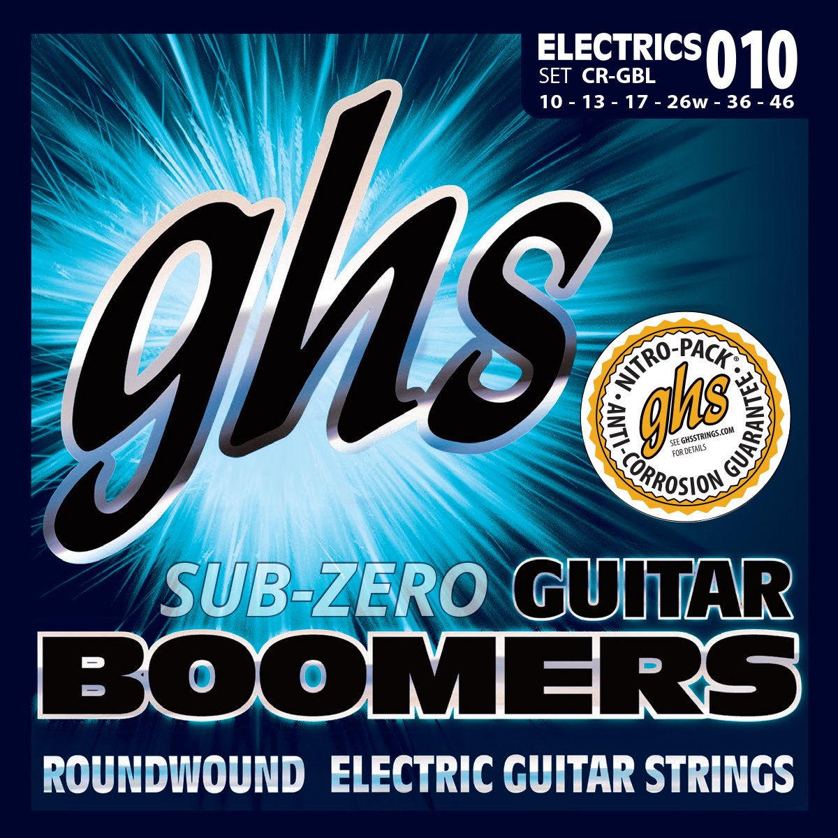 GHS CR-GBL SET Sub-Zero Boomers Electric Guitar Strings - Light Gauge 10-46 - Premium Nickel Wound for Bright Tone & Longevity - Perfect for Rock, Blues & Stage Performances