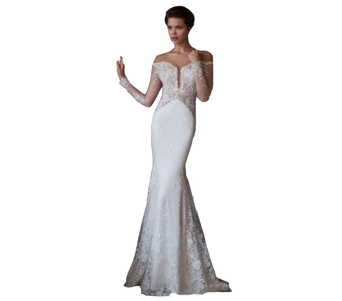 Elegant Mermaid Wedding Dresses for Women - Off Shoulder Lace Bridal Gown with Sexy Open Back Design | Perfect for Beach Weddings, Vow Renewals & Romantic Photoshoots