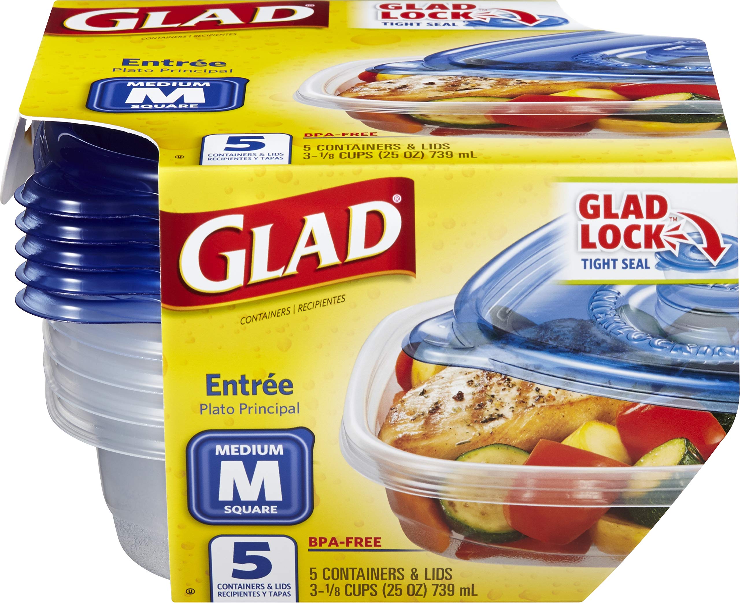 Glad 5-Count Food Storage Containers, 6-Pack (30 Total) - Airtight BPA-Free Plastic Containers for Meal Prep, Leftovers, Snacks & Desserts | Ideal for Kitchen, Office & Picnics