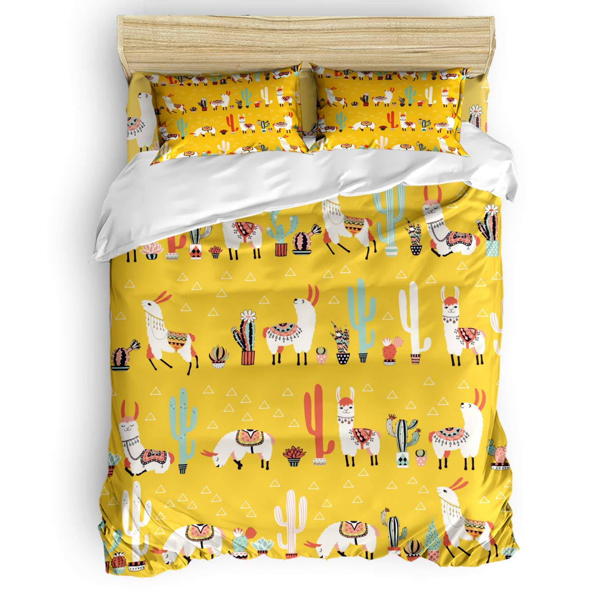 Smile Sunflower Cool Duvet Cover Set - Soft Twill Plush Queen Size Bedding Set with 1 Comforter Cover, 1 Bed Sheet & 2 Pillowcases | Easy Clean, Breathable & Comfortable Desert Alpaca Cactus Design for Bedroom Decor | Perfect for Summer Nights & Cozy Home Styling