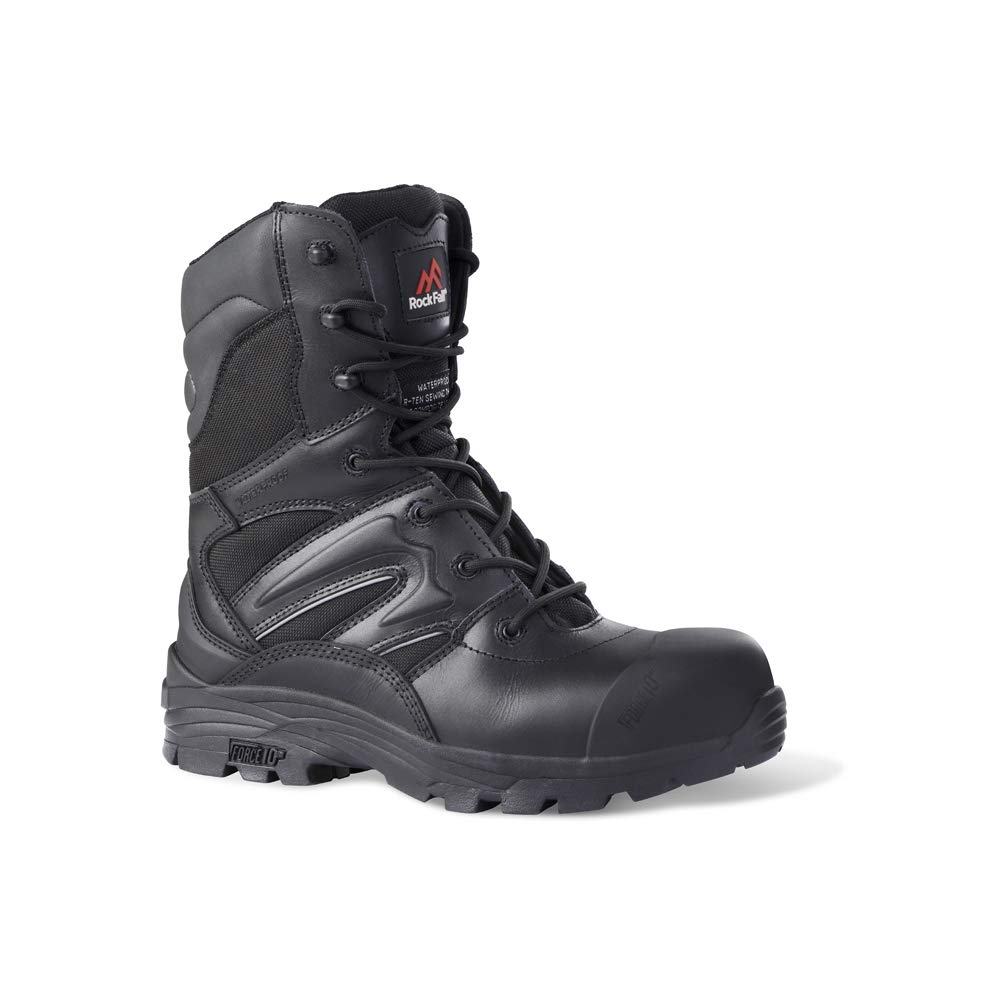 Rockfall Men's Titanium Composite Toe Work Boots - US Size 12 Black - Lightweight Safety Shoes for Construction, Warehouse & Industrial Work