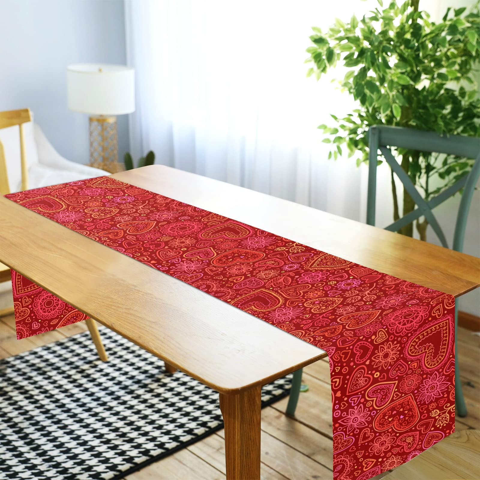 Valentine's Day Table Runner 70 Inches - Red Love Hearts Kitchen Table Decor for Dining Room, Farmhouse, Christmas - Perfect for Romantic Dinners, Holiday Gatherings & Home Decoration