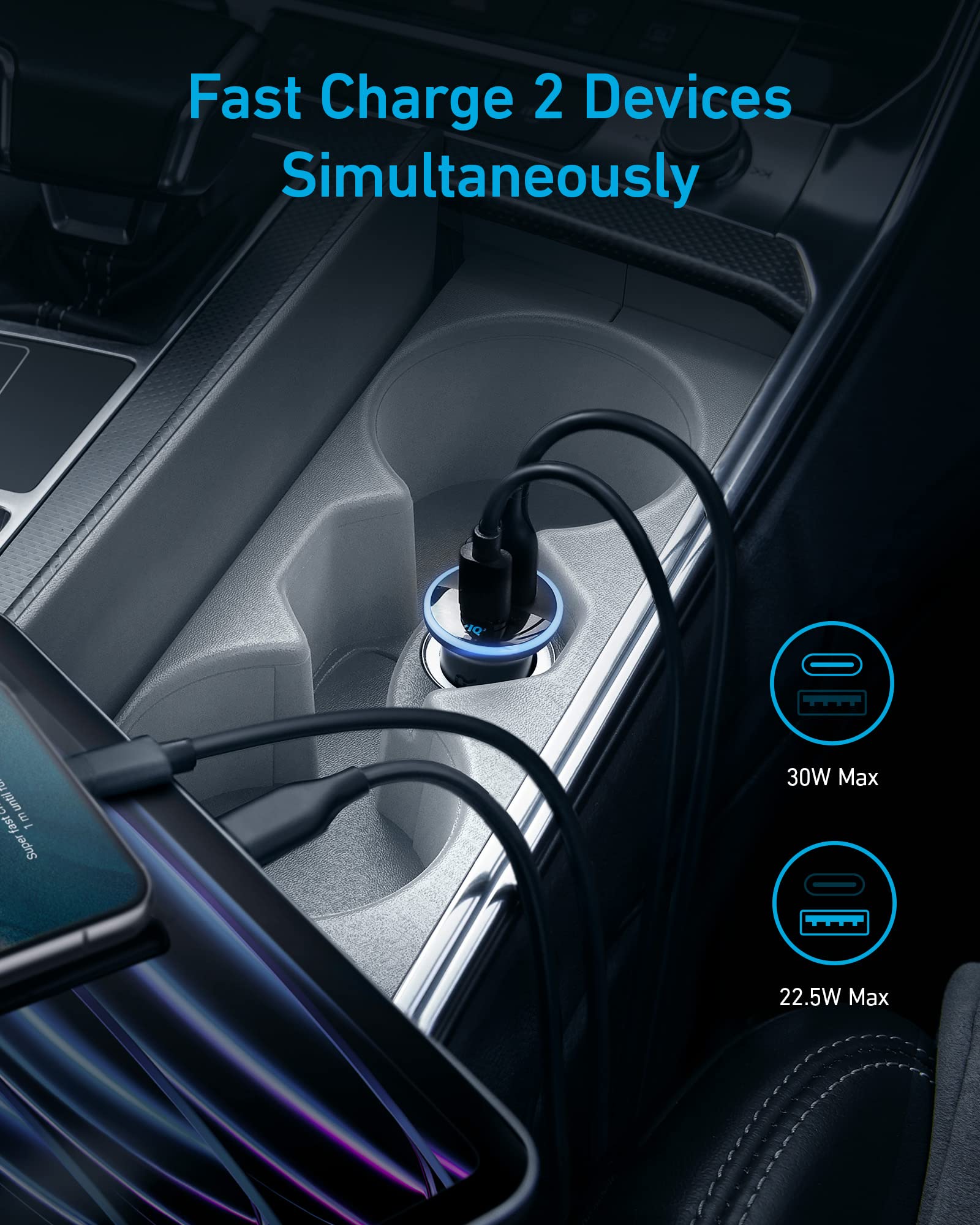 Anker 323 USB C Car Charger Adapter - 52.5W Fast Charging with PowerIQ 3.0 for iPhone 15/15 Pro Max, iPhone 14/13/12, Galaxy S23/S22, Pixel - Perfect for Road Trips & Daily Commute