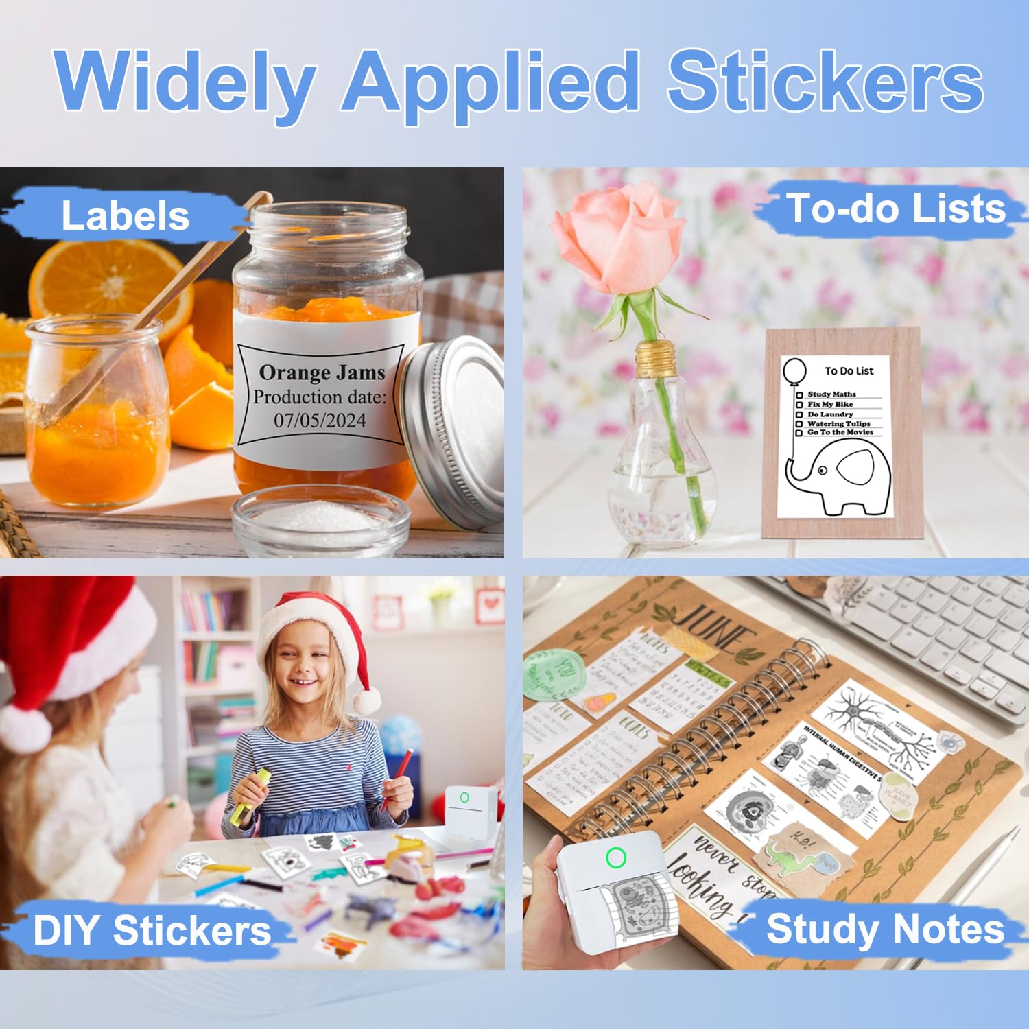 Mini Sticker Printer - Portable Inkless Thermal Sticker Maker Machine with 10 Sticker Paper Rolls for Labels, Notes & DIY Crafts | Compatible with Phone & Tablet | Perfect for Scrapbooking, Journaling & Home Organization (White)