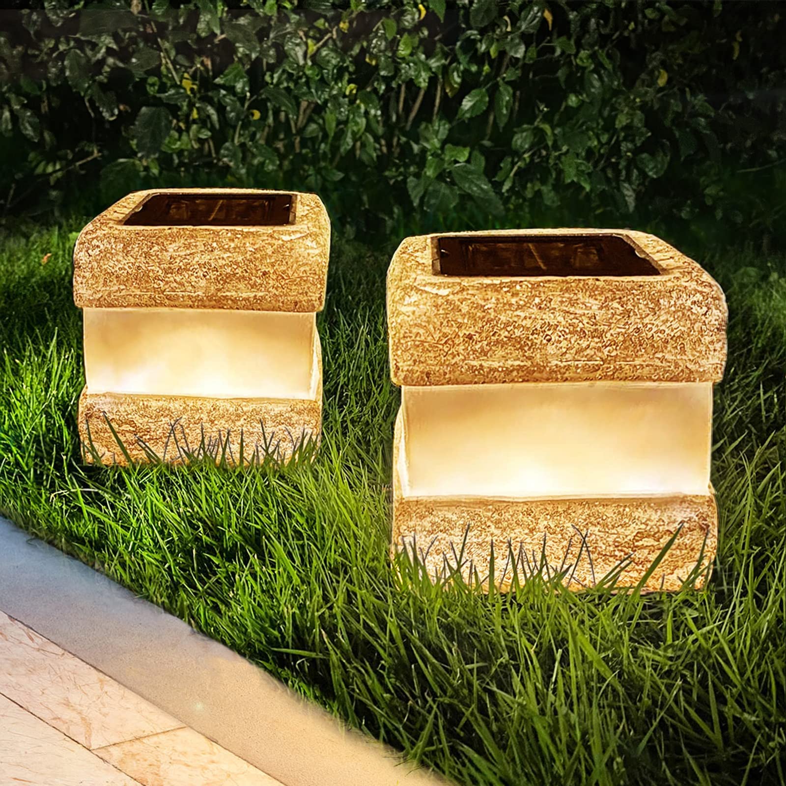 2 Pack Solar Rock Lights - Waterproof Outdoor LED for Garden Pathway & Patio Decor