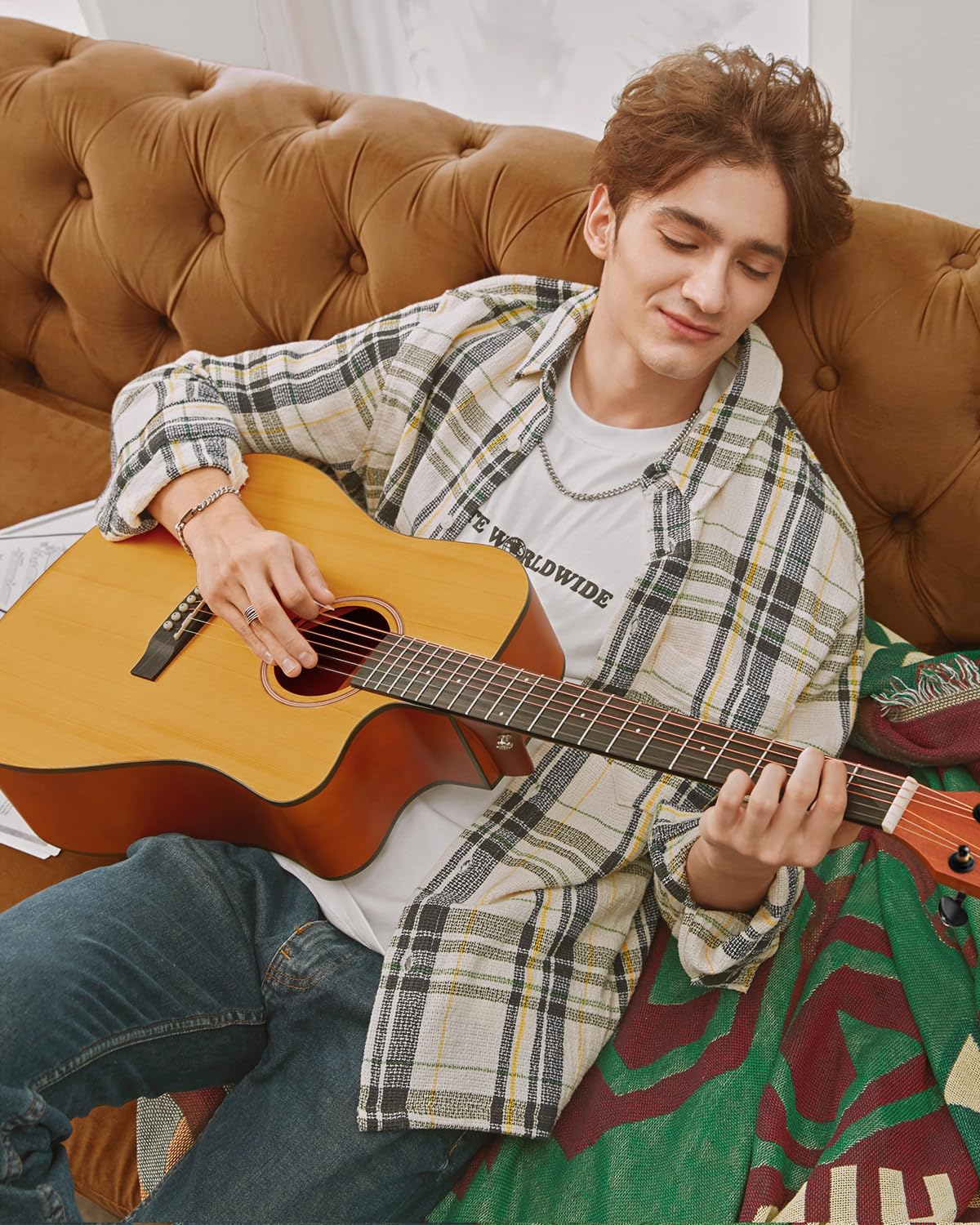 **Donner 41” Full Size Acoustic Guitar Bundle for Beginners & Adults – 4/4 Steel String Cutaway Guitar with Gig Bag, Tuner, Strap, Picks, Capos & Online Lessons – Perfect for Home Practice, Camping & Travel (Natural, DAG-1C/DAD-110C)**