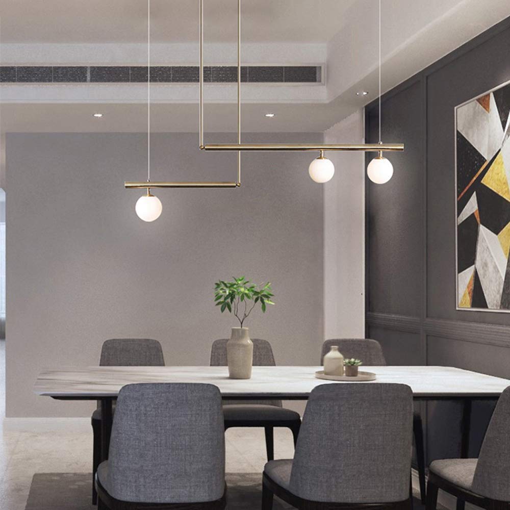 Modern Gold Glass Globe Chandelier - 3-Light Linear Ceiling Pendant Light with Glass Shade for Dining Room, Kitchen Island & Living Room Lighting | Elegant Hanging Light Fixture for Home Decor