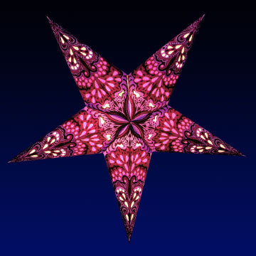 24 Pack Magenta Pink Rain Paper Star Lanterns - Hanging Wedding Party Decorations for Indoor Outdoor Events, Baby Showers & Birthday Celebrations