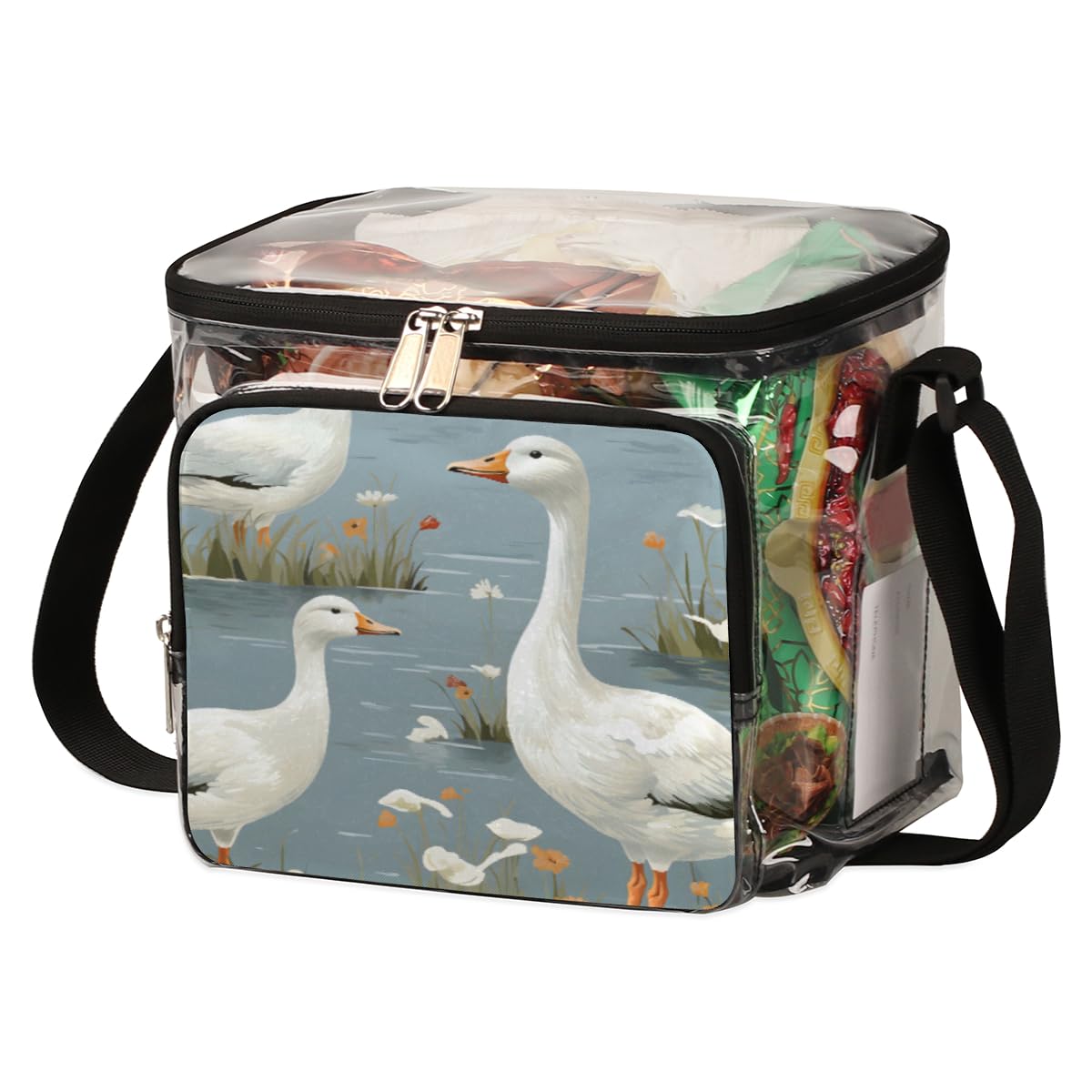 GzLeyigou Clear Duck Print Tote Bag with Handles - Transparent Crossbody Shoulder Lunch Bag for Women & Men | Perfect for Outdoor, Travel, Picnic, Concerts, Sports Events & Stadium Approved | Waterproof & Durable