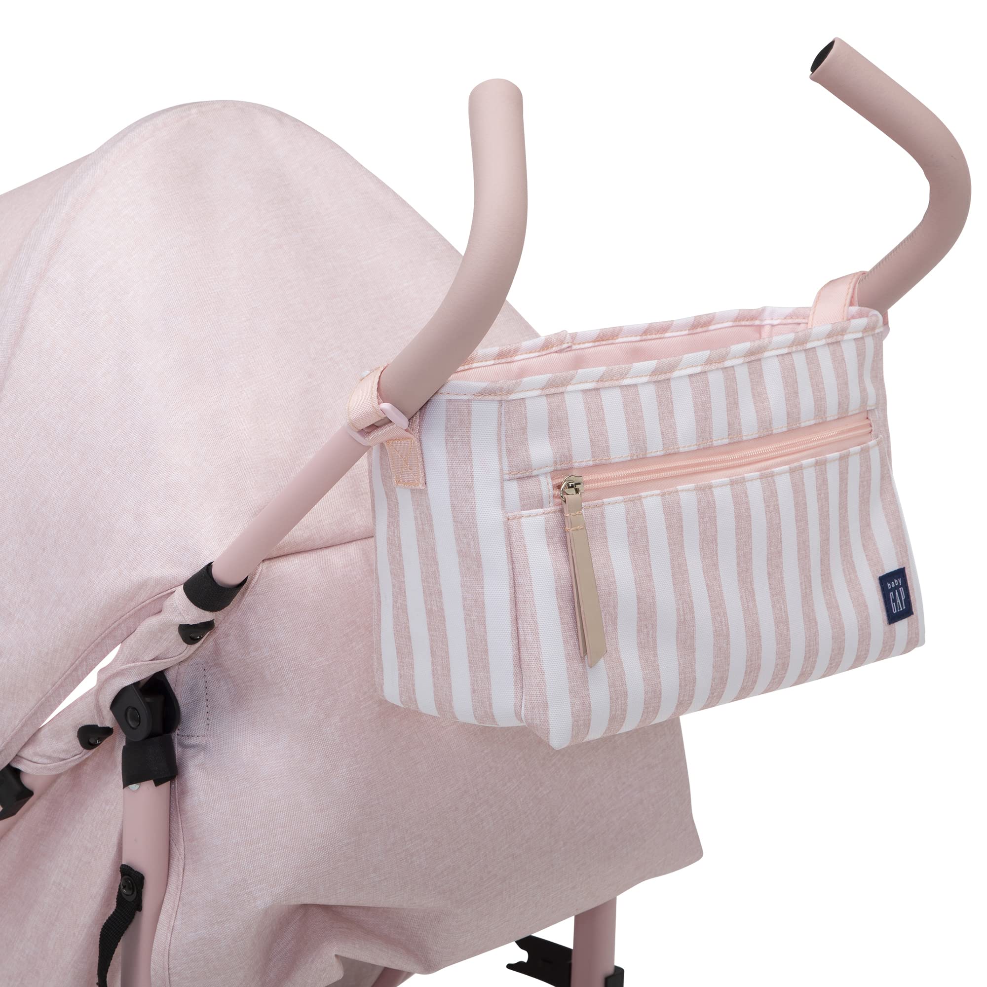 BabyGap Classic Lightweight Stroller with Recline - Compact Foldable Travel Stroller with Removable Parent Organizer - Eco-Friendly Sustainable Baby Stroller in Pink Stripes - Perfect for Newborns, Toddlers & Air Travel