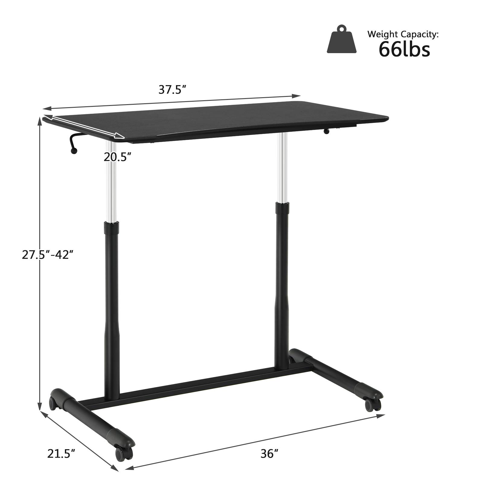 Tangkula Adjustable Height Mobile Standing Desk with Wheels - Rolling Compact Computer Desk with Steel Frame & MDF PVC Tabletop - Perfect for Home Office, Small Spaces & Remote Work (Black)