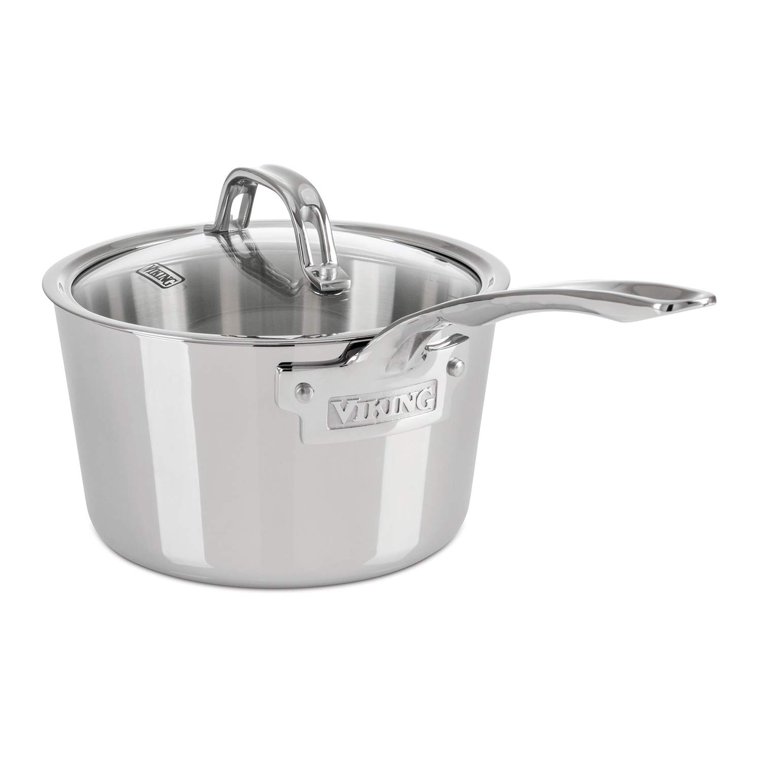 Viking 3-Ply Stainless Steel Sauce Pan with Glass Lid - 2.4 Quart Saucepan Cooking Pot - Dishwasher, Oven & Induction Safe - Silver - Perfect for Simmering, Boiling & Cooking Soups, Sauces & Pasta