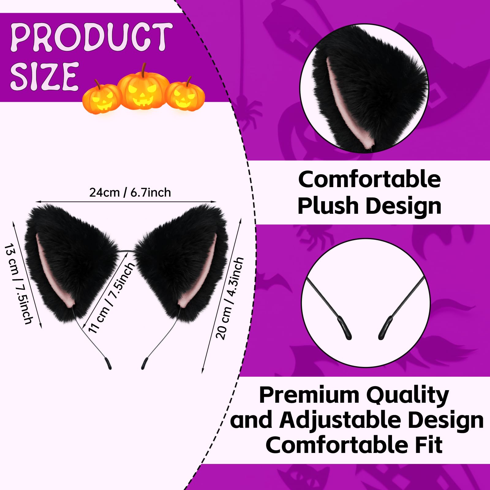 Cat Fox Ears Headband for Women & Girls - Faux Fur Halloween Cosplay Costume Accessories for Adults & Kids (Black & Pink) | Perfect for Halloween Parties, Cosplay Events, and Themed Photoshoots