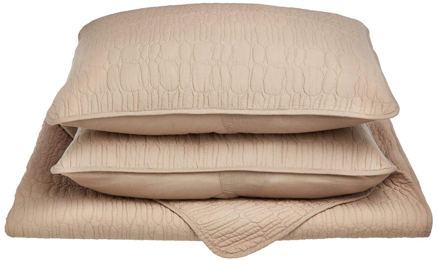 Premium McKinley Quilt Set with Cobblestone Pattern - 100% Cotton Full/Queen Size Bedding - Soft Taupe Color for Cozy Bedroom Decor - Perfect for Guest Rooms, Master Bedrooms & Winter Comfort
