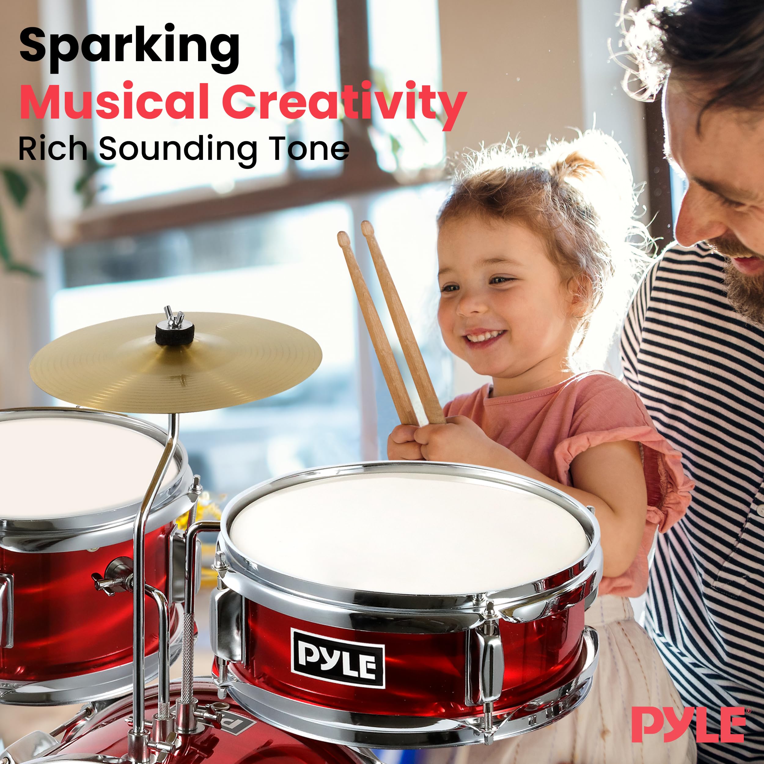 **Pyle Kids Drum Set - 3-Piece Beginner Junior Drum Kit with 13